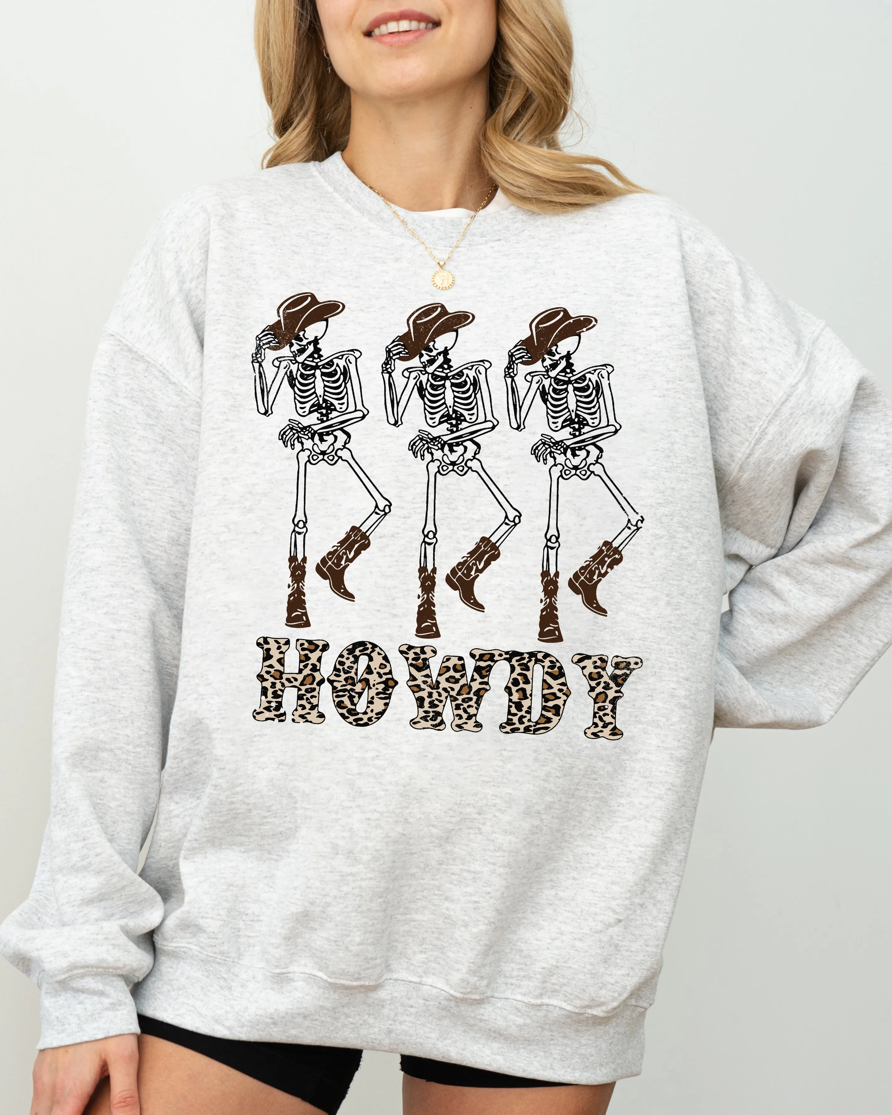 Howdy, Cowboy, Western, Ghost, Skeleton, Witch, Skull, Funny, Spooky, Aesthetic, Meme, Halloween, Costume Sweatshirt sold by Refinery Number One product image thumbnail 2