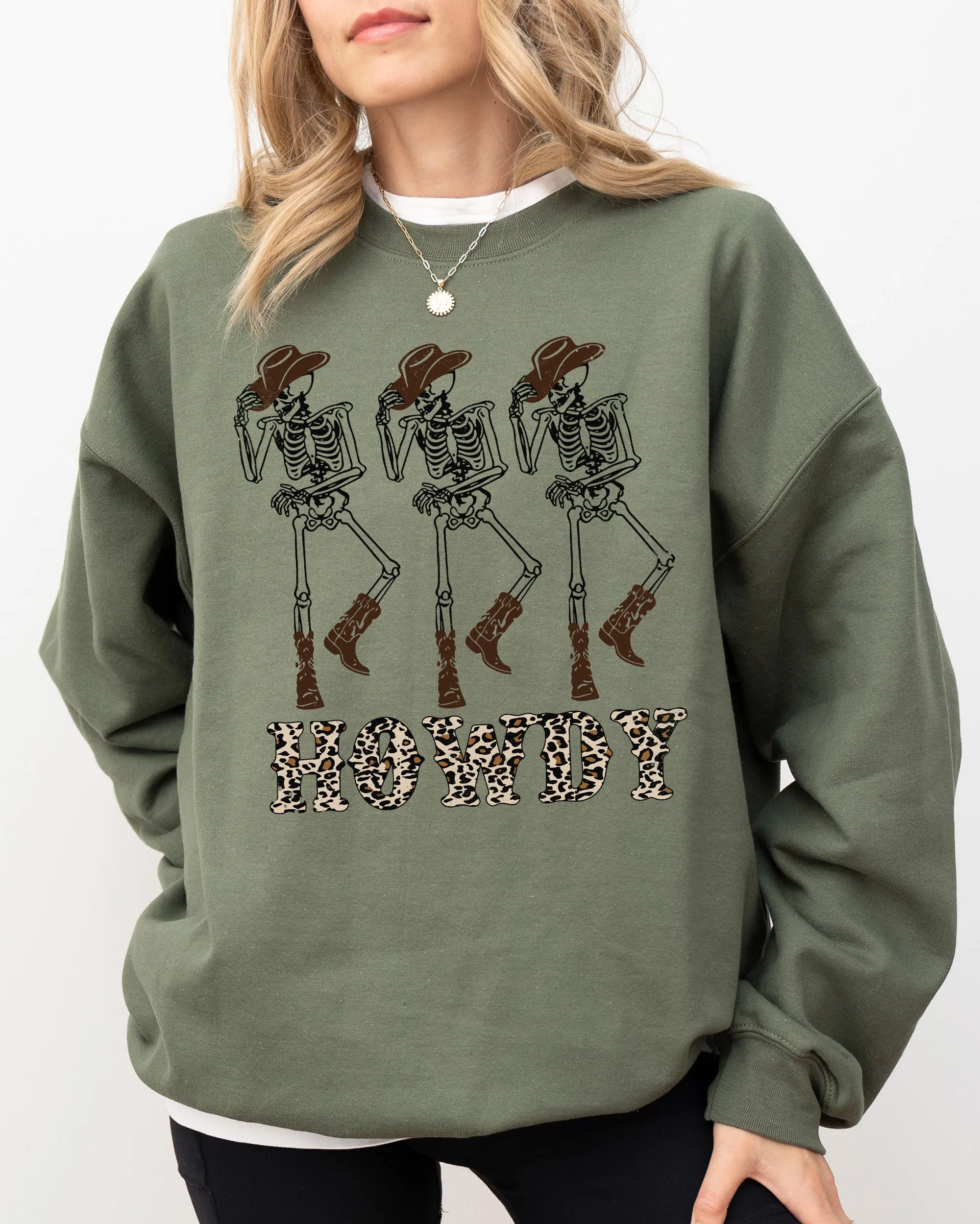 Howdy, Cowboy, Western, Ghost, Skeleton, Witch, Skull, Funny, Spooky, Aesthetic, Meme, Halloween, Costume Sweatshirt sold by Refinery Number One product image thumbnail 3
