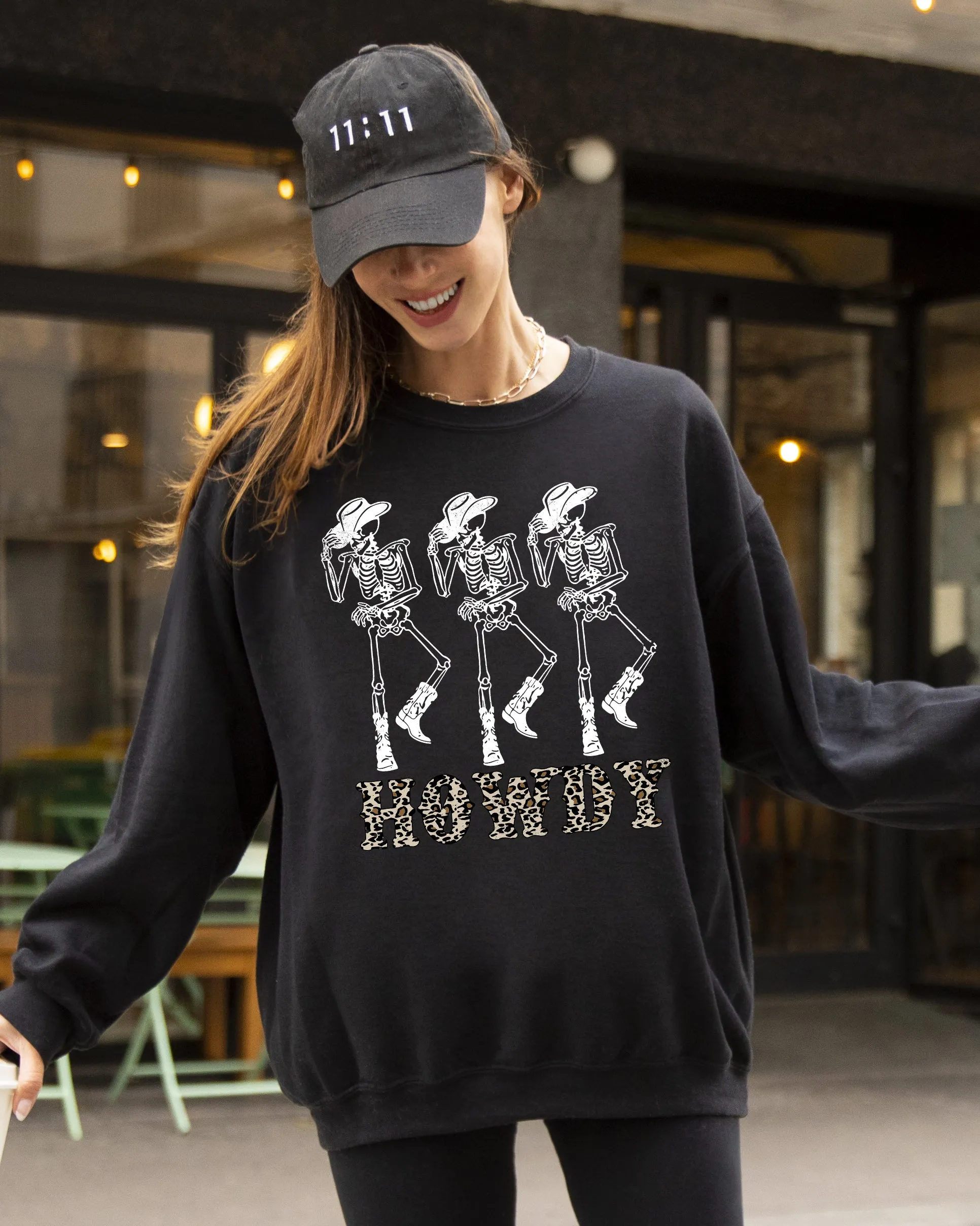 Howdy, Cowboy, Western, Ghost, Skeleton, Witch, Skull, Funny, Spooky, Aesthetic, Meme, Halloween, Costume Sweatshirt sold by Refinery Number One product image thumbnail 4