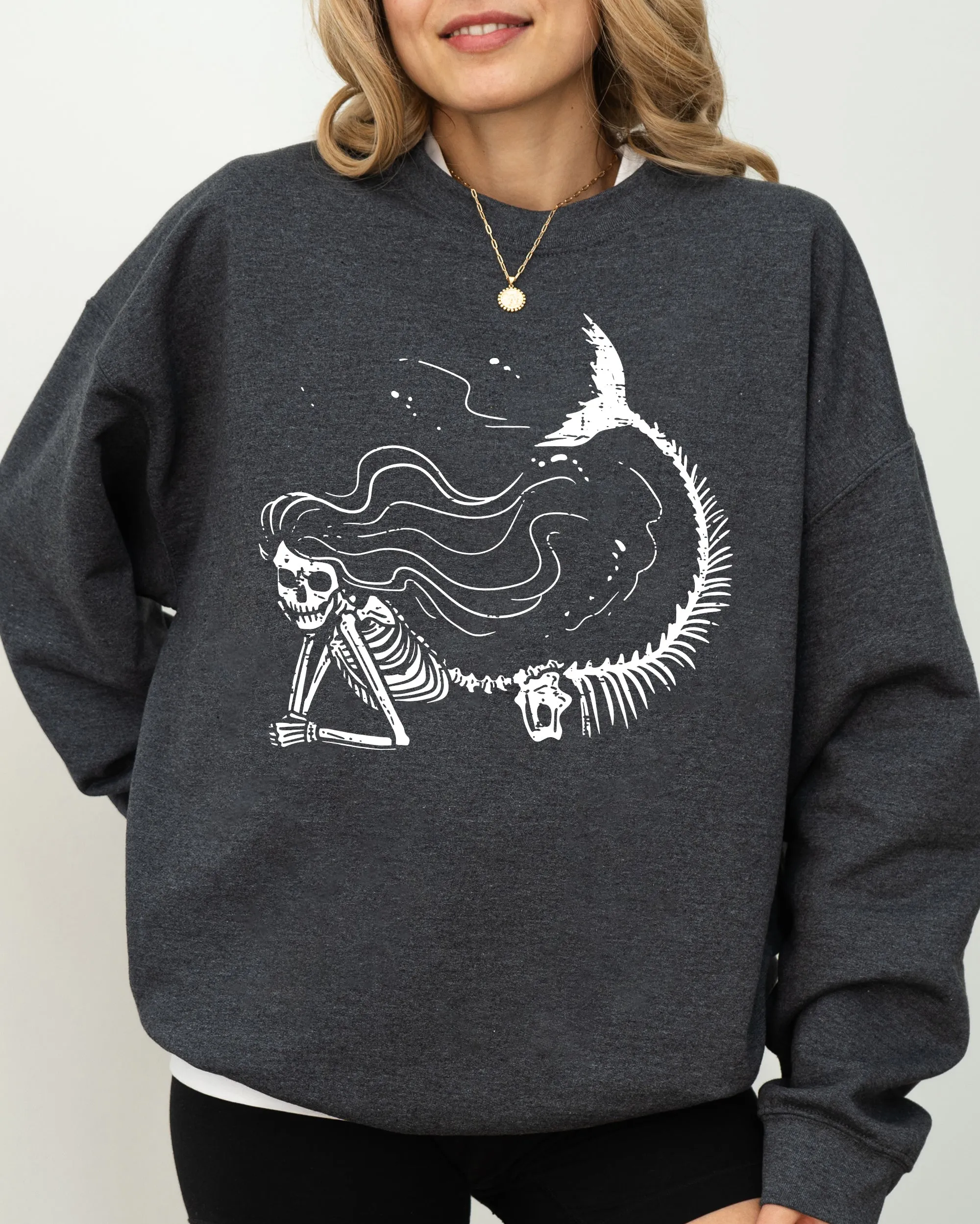 Mermaid Skeleton, Ghost, Skeleton, Witch, Skull, Funny, Spooky, Aesthetic, Meme, Halloween, Costume Sweatshirt sold by Refinery Number One product image thumbnail 5