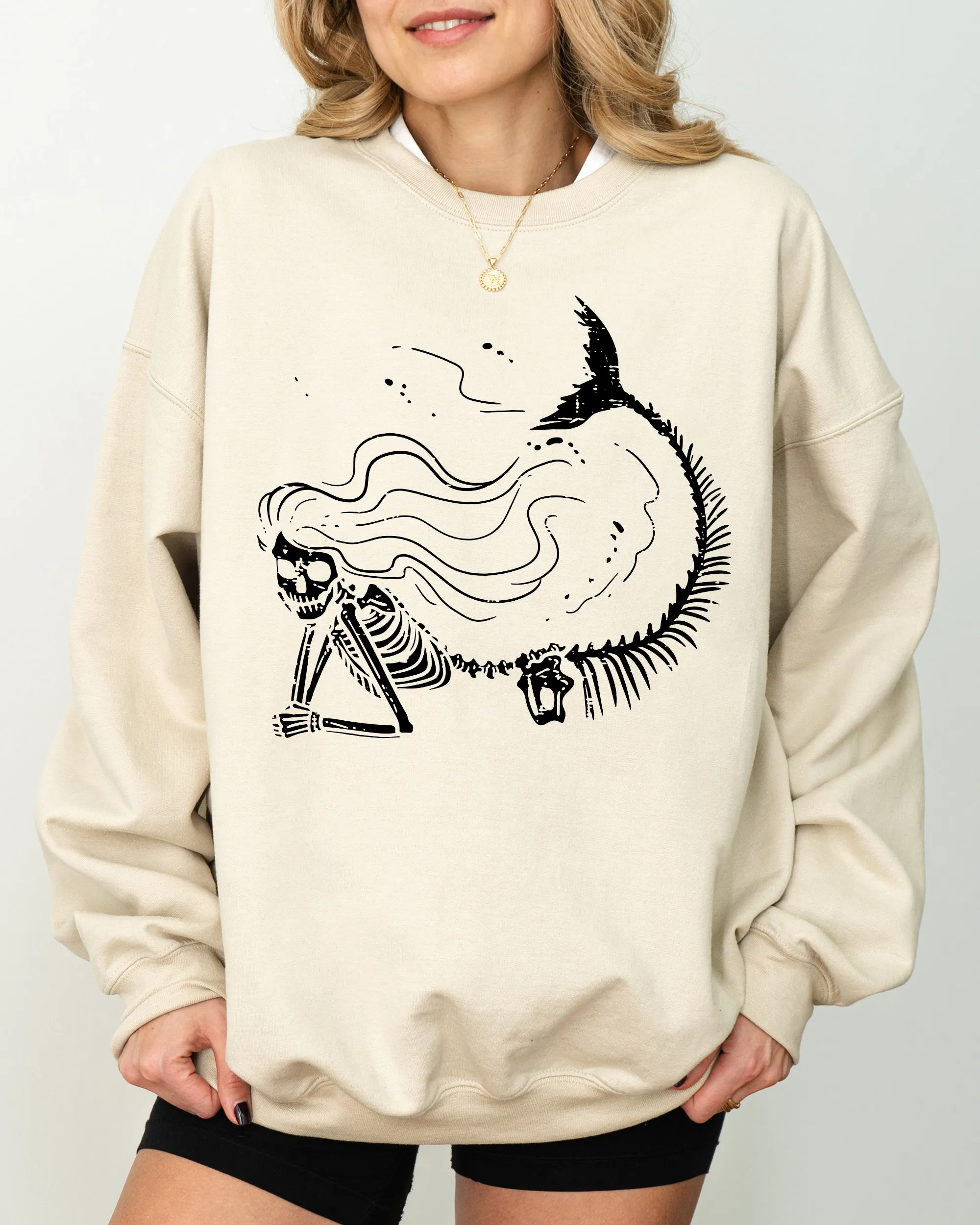 Mermaid Skeleton, Ghost, Skeleton, Witch, Skull, Funny, Spooky, Aesthetic, Meme, Halloween, Costume Sweatshirt sold by Refinery Number One product image thumbnail 4