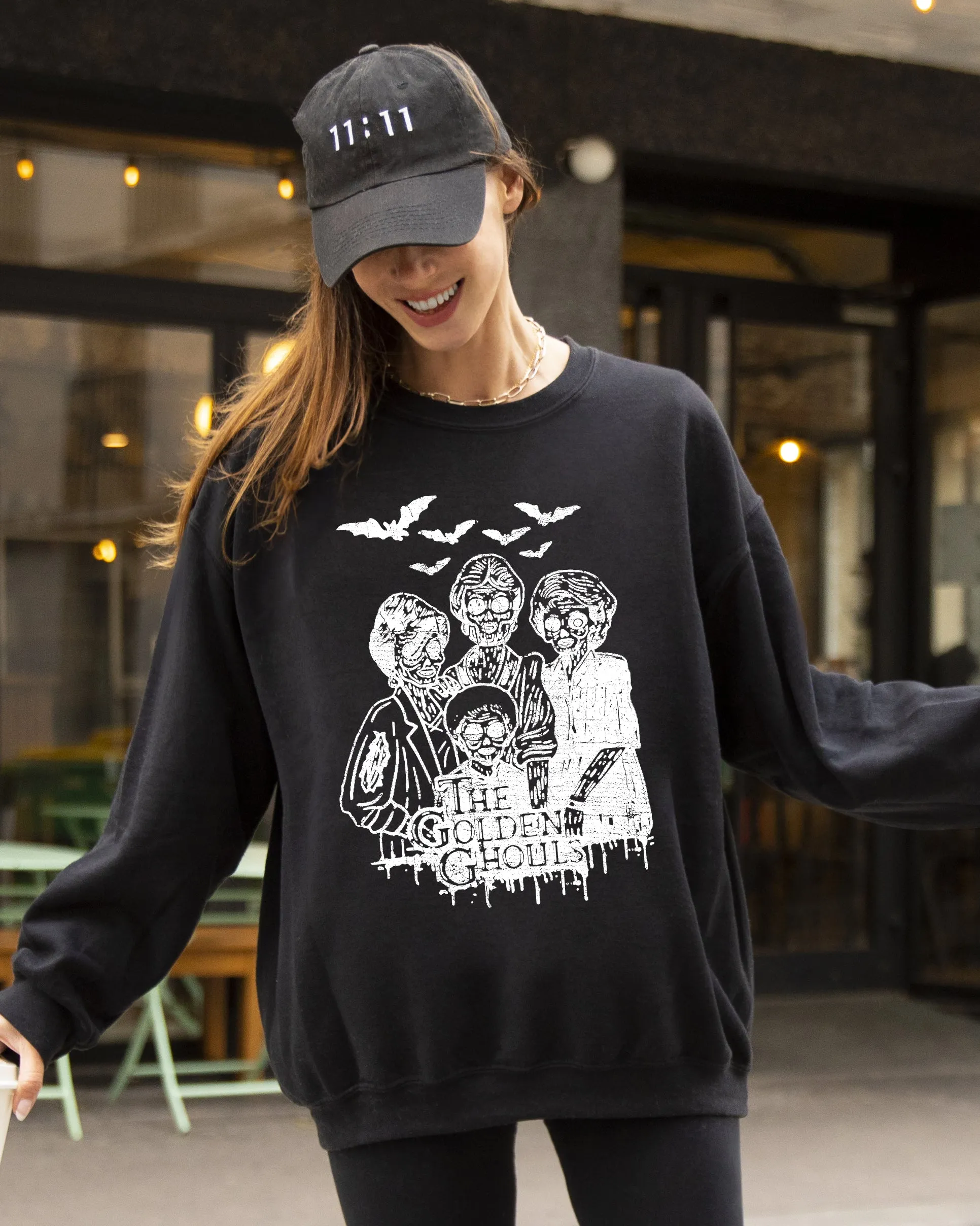 The Golden Ghouls, Horror Movie, Skeleton, Ghost, Witch, Skull, Funny, Spooky, Aesthetic, Meme, Halloween, Costume Sweatshirt sold by Refinery Number One product image thumbnail 4