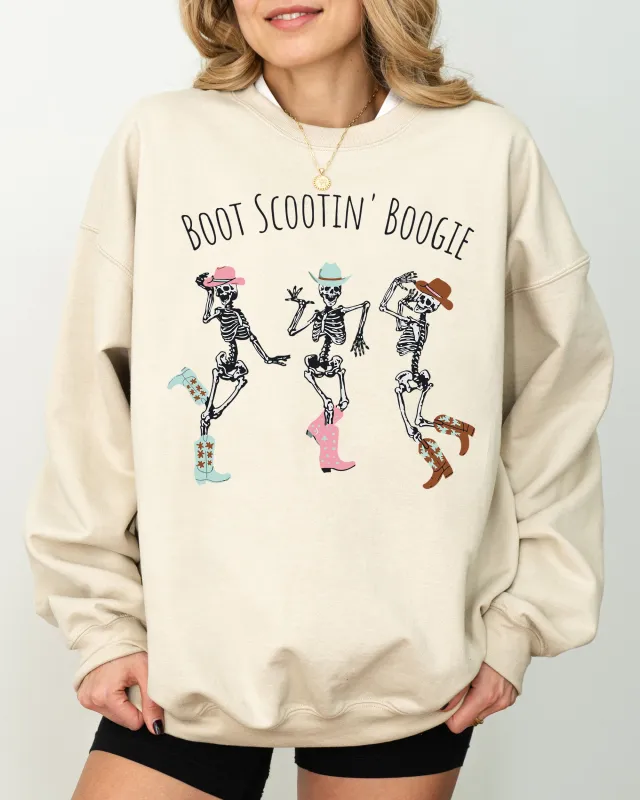 Boot Scootin' Boogie, Western, Skeleton, Ghost, Witch, Skull, Funny, Spooky, Aesthetic, Meme, Halloween, Costume Sweatshirt sold by Refinery Number One