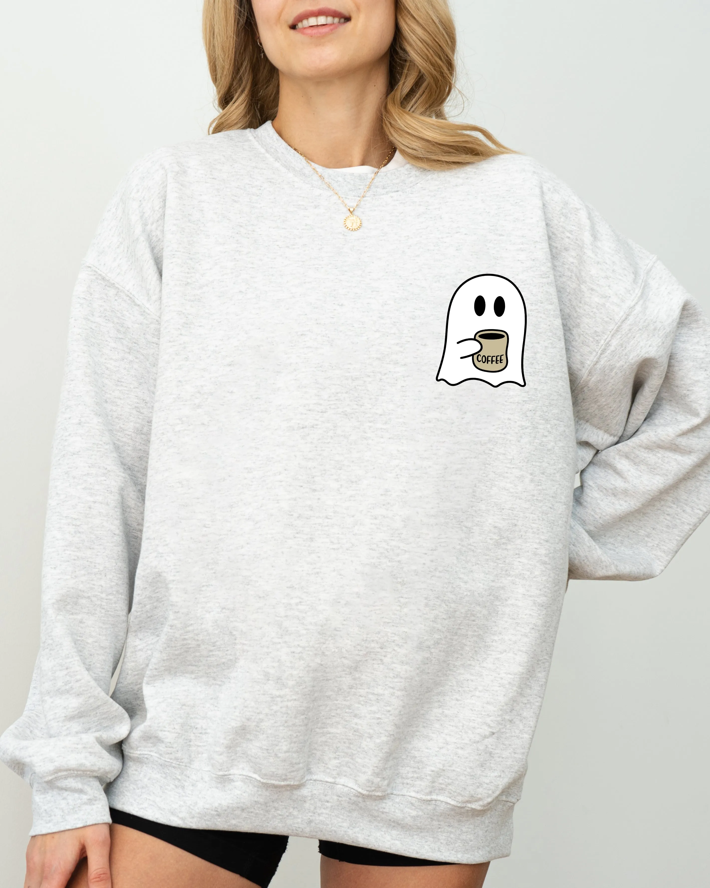 Ghost, Coffee Lover, Pocket, Skeleton, Ghost, Witch, Skull, Funny, Spooky, Aesthetic, Meme, Halloween, Costume Sweatshirt sold by Refinery Number One product image thumbnail 5