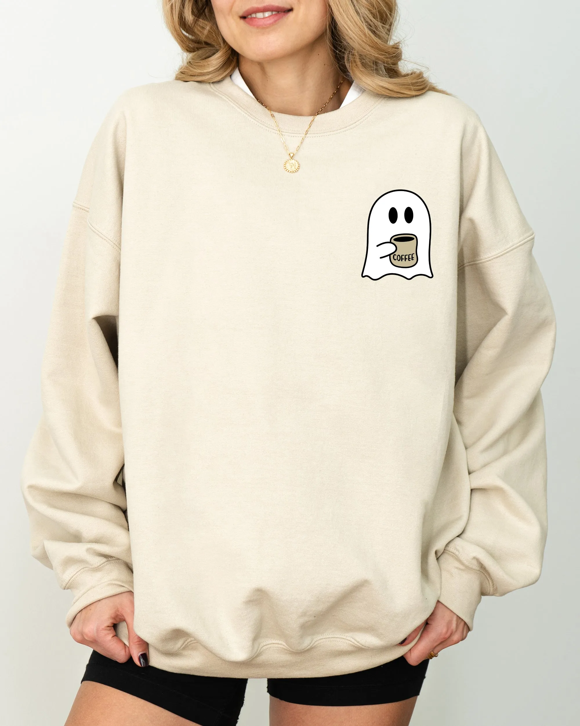 Ghost, Coffee Lover, Pocket, Skeleton, Ghost, Witch, Skull, Funny, Spooky, Aesthetic, Meme, Halloween, Costume Sweatshirt sold by Refinery Number One product image thumbnail 3