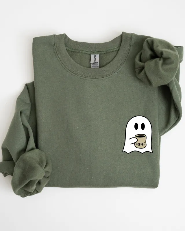 Ghost, Coffee Lover, Pocket, Skeleton, Ghost, Witch, Skull, Funny, Spooky, Aesthetic, Meme, Halloween, Costume Sweatshirt sold by Refinery Number One
