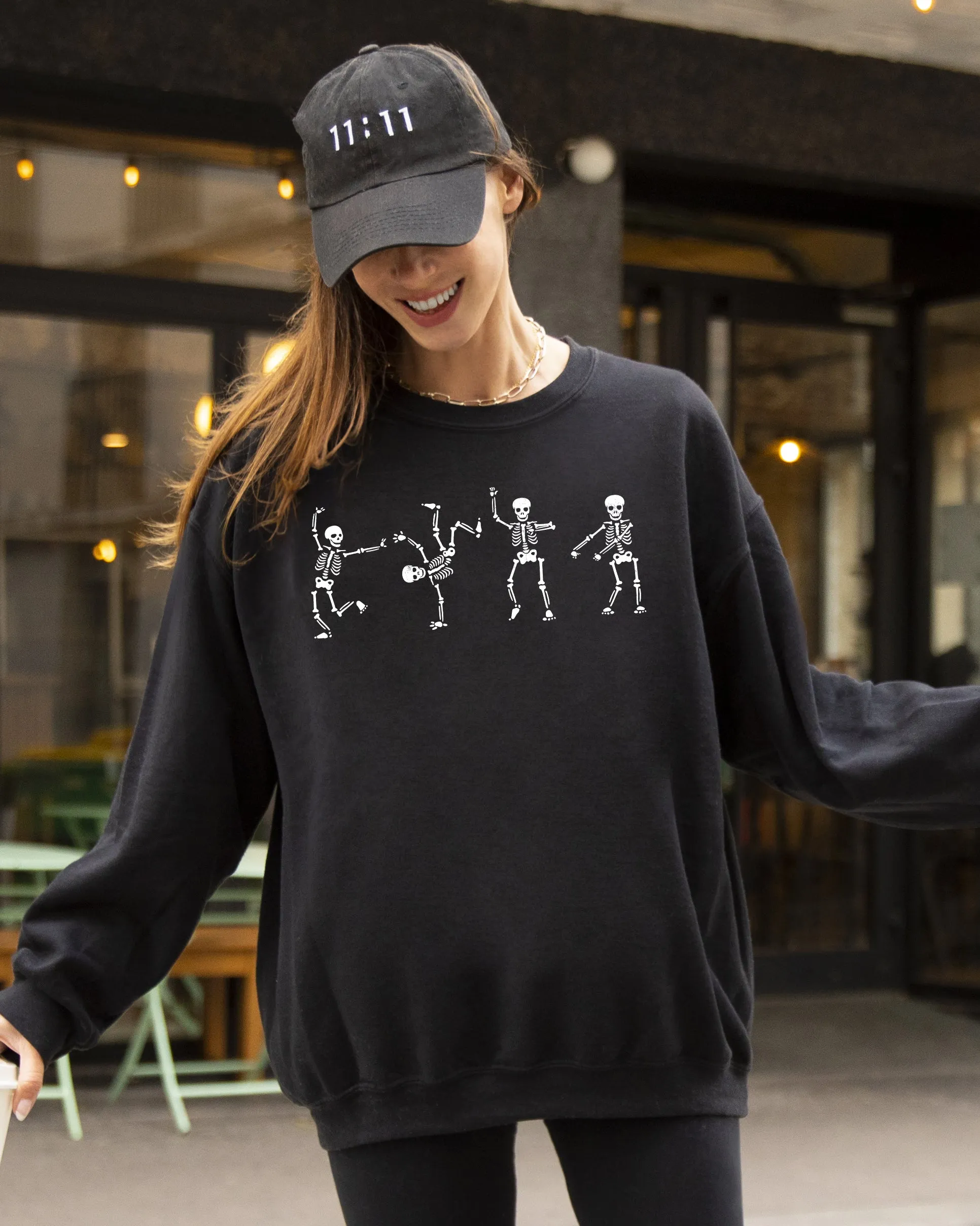 Funny Skeletons Dance Ghost Witch Skull Spooky Aesthetic Meme Halloween Sweatshirt sold by Refinery Number One product image thumbnail 4