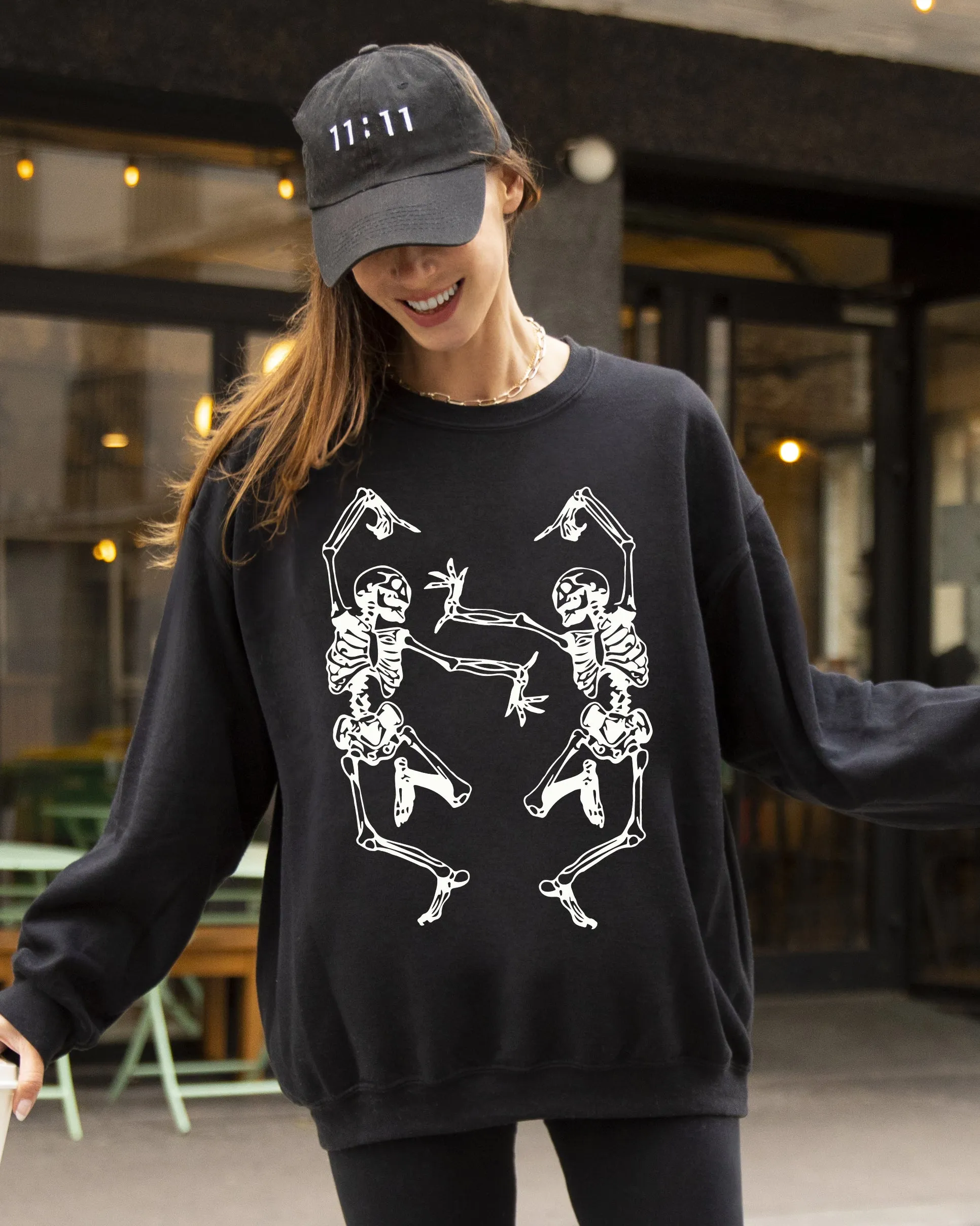 Dancing Skeletons, Ghost, Witch, Skull, Spooky, Aesthetic, Meme, Halloween, Costume Sweatshirt sold by Refinery Number One