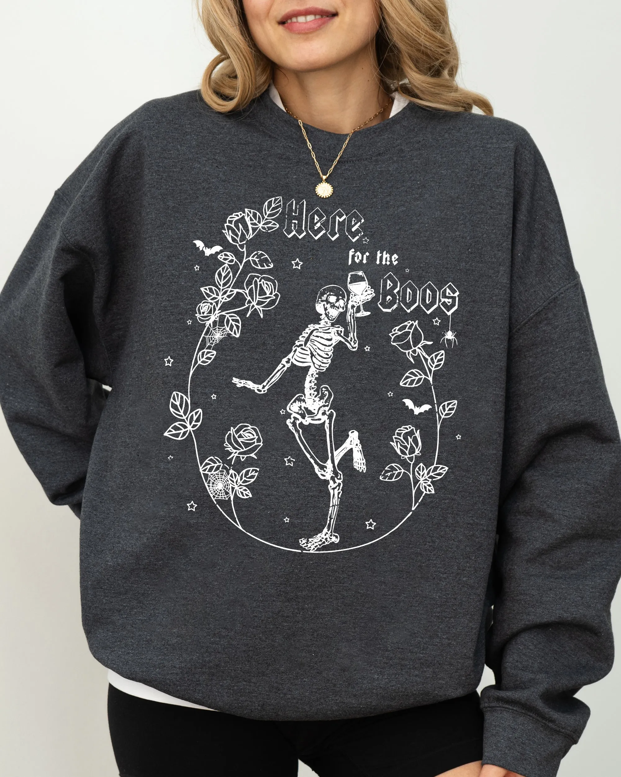 Here For The Boos, Skeleton, Ghost, Witch, Skull, Spooky, Aesthetic, Meme, Halloween, Costume Sweatshirt sold by Refinery Number One product image thumbnail 5