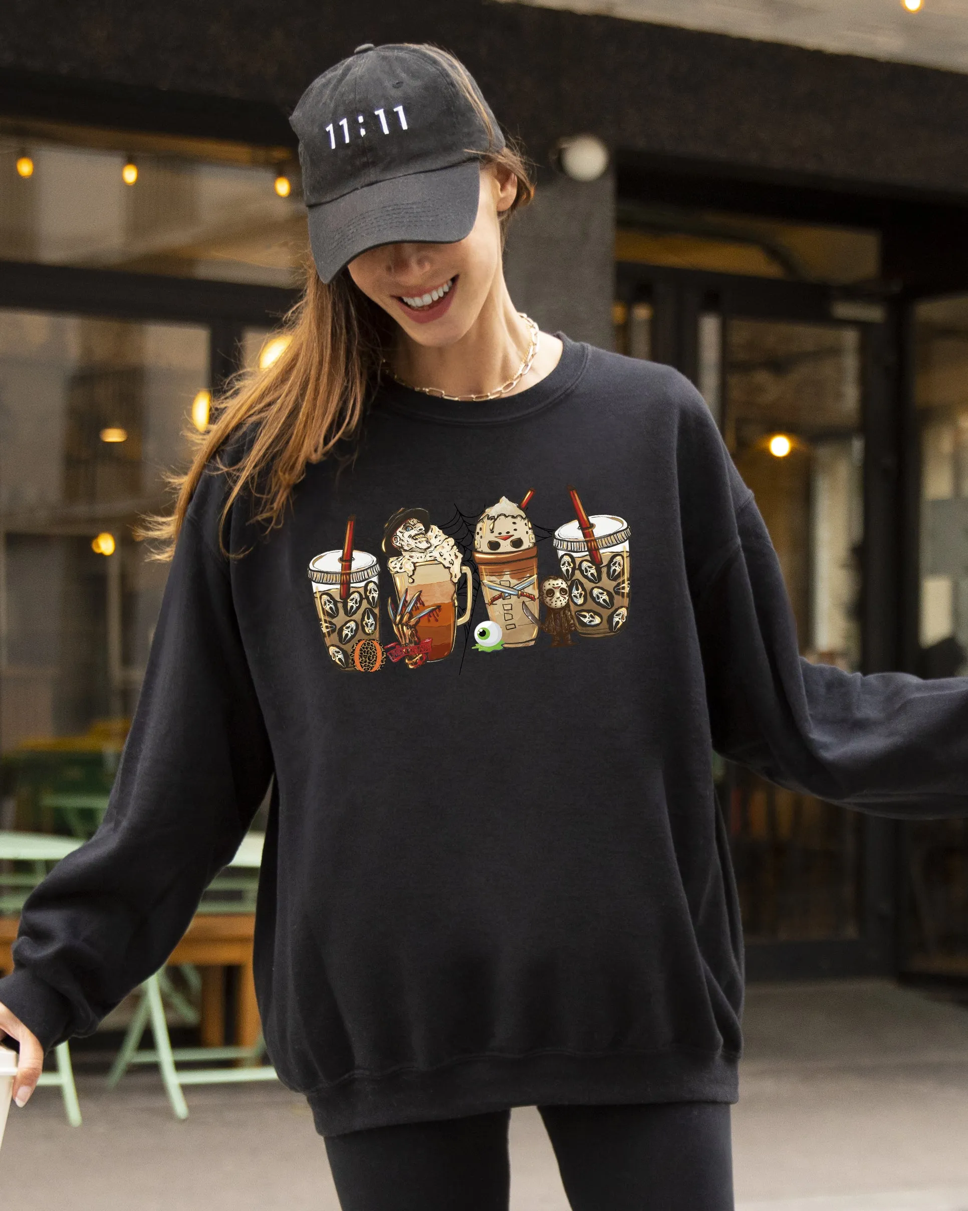 Halloween Coffee, Skeleton, Ghost, Witch, Skull, Spooky, Aesthetic, Meme, Halloween, Costume Sweatshirt sold by Refinery Number One product image thumbnail 3