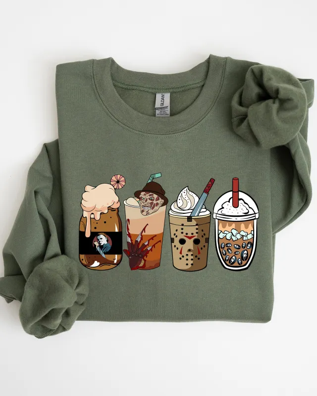 Halloween Coffee, Vintage, Skeleton, Ghost, Witch, Skull, Spooky, Aesthetic, Meme, Halloween, Costume Sweatshirt sold by Refinery Number One