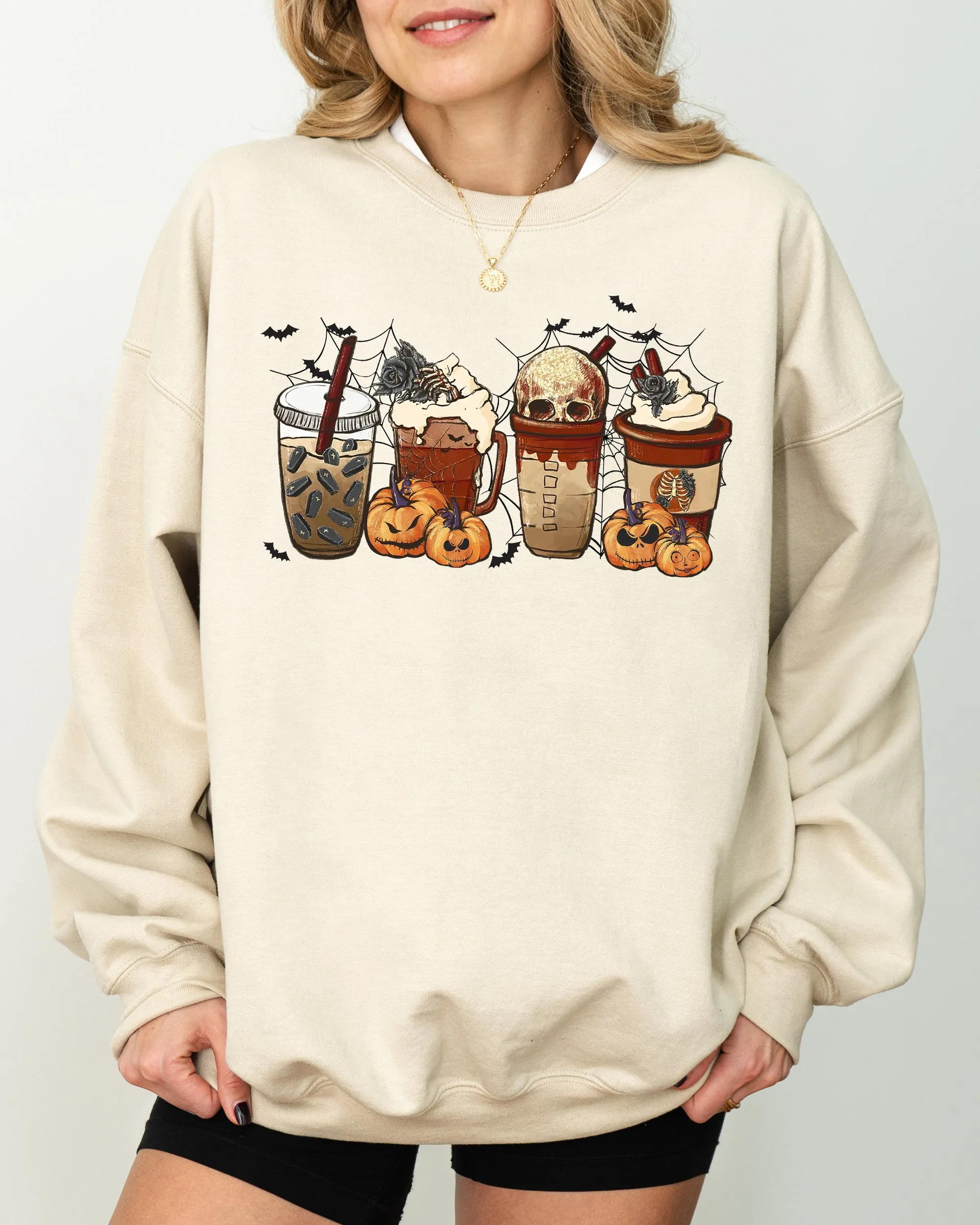 Halloween Coffee, Retro, Skeleton, Ghost, Witch, Skull, Spooky, Aesthetic, Meme, Halloween, Costume Sweatshirt sold by Refinery Number One product image thumbnail 5