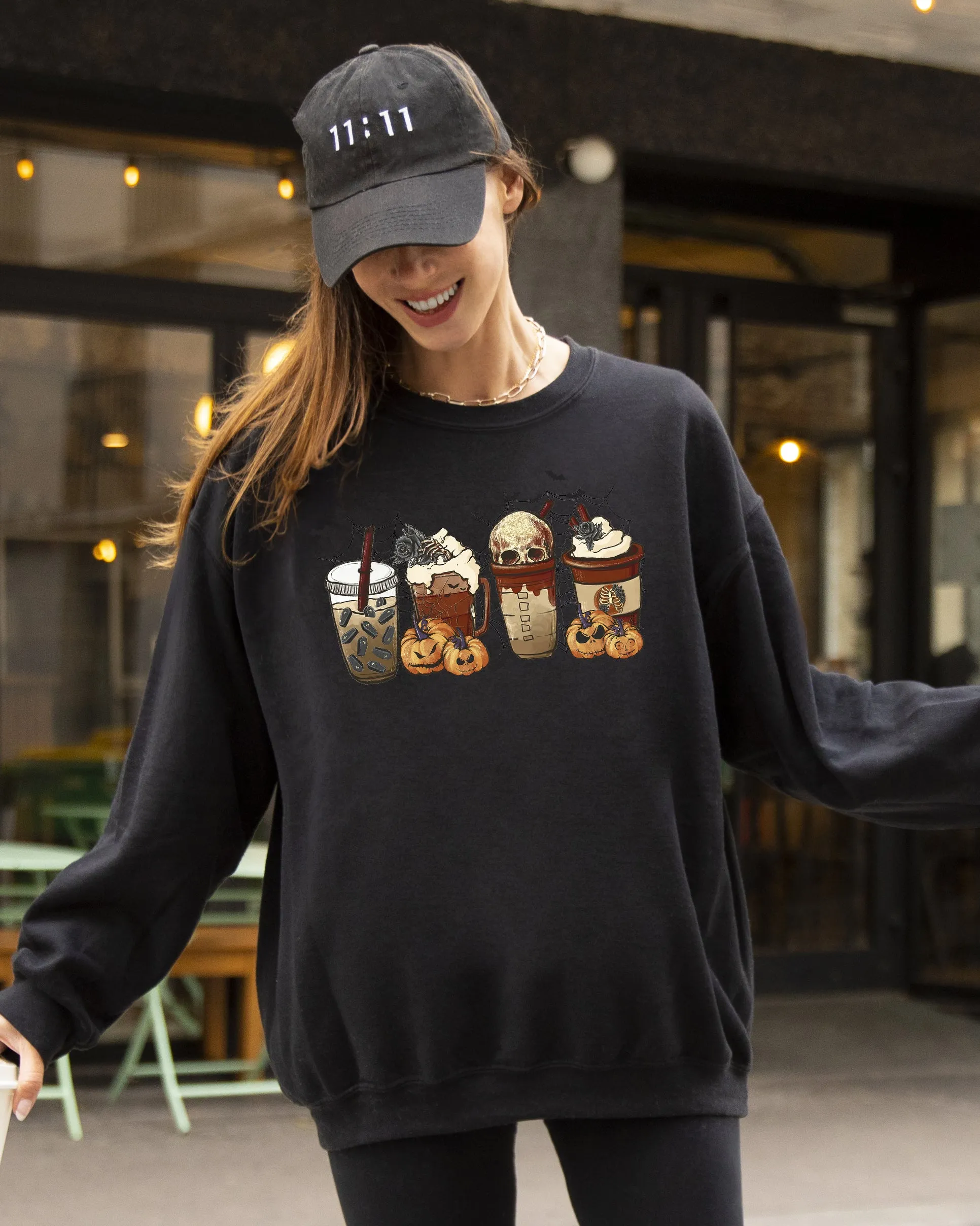 Halloween Coffee, Retro, Skeleton, Ghost, Witch, Skull, Spooky, Aesthetic, Meme, Halloween, Costume Sweatshirt sold by Refinery Number One product image thumbnail 2