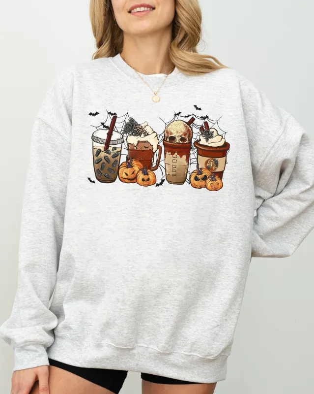 Halloween Coffee, Retro, Skeleton, Ghost, Witch, Skull, Spooky, Aesthetic, Meme, Halloween, Costume Sweatshirt sold by Refinery Number One