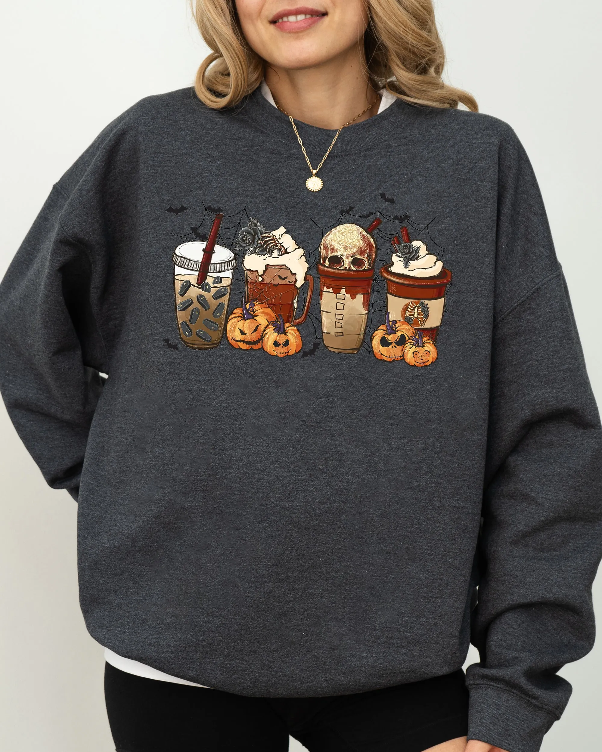 Halloween Coffee, Retro, Skeleton, Ghost, Witch, Skull, Spooky, Aesthetic, Meme, Halloween, Costume Sweatshirt sold by Refinery Number One product image thumbnail 3
