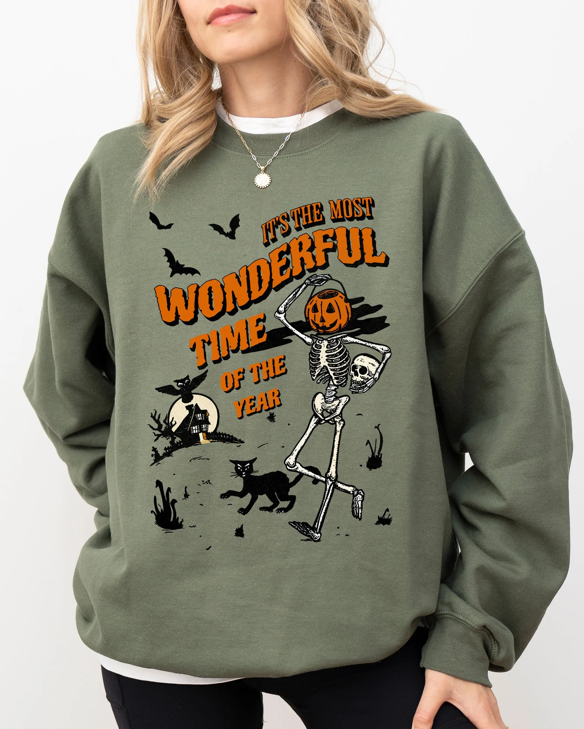 It's The Most Wonderful Time Of The Year, Skeleton, Witch, Skull, Spooky, Aesthetic, Meme, Halloween, Costume Sweatshirt sold by Refinery Number One product image thumbnail 3