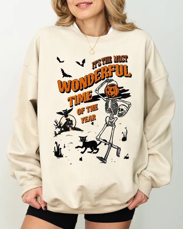 It's The Most Wonderful Time Of The Year, Skeleton, Witch, Skull, Spooky, Aesthetic, Meme, Halloween, Costume Sweatshirt sold by Refinery Number One