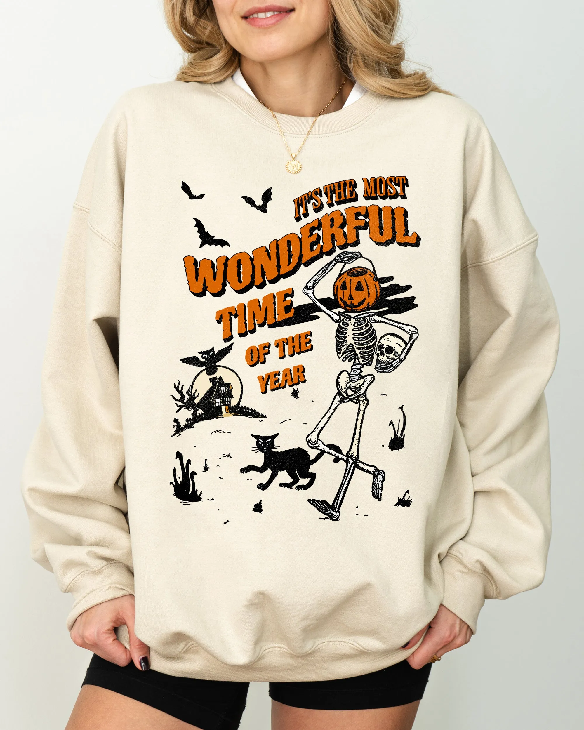 It's The Most Wonderful Time Of The Year, Skeleton, Witch, Skull, Spooky, Aesthetic, Meme, Halloween, Costume Sweatshirt sold by Refinery Number One