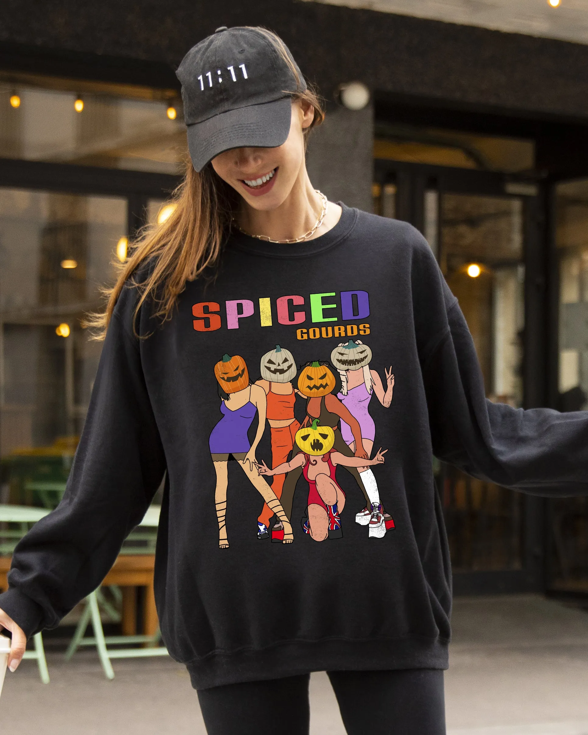 Spiced Gourds, Skeleton, Ghost, Witch, Skull, Spooky, Aesthetic, Meme, Halloween, Costume Sweatshirt sold by Refinery Number One product image thumbnail 3