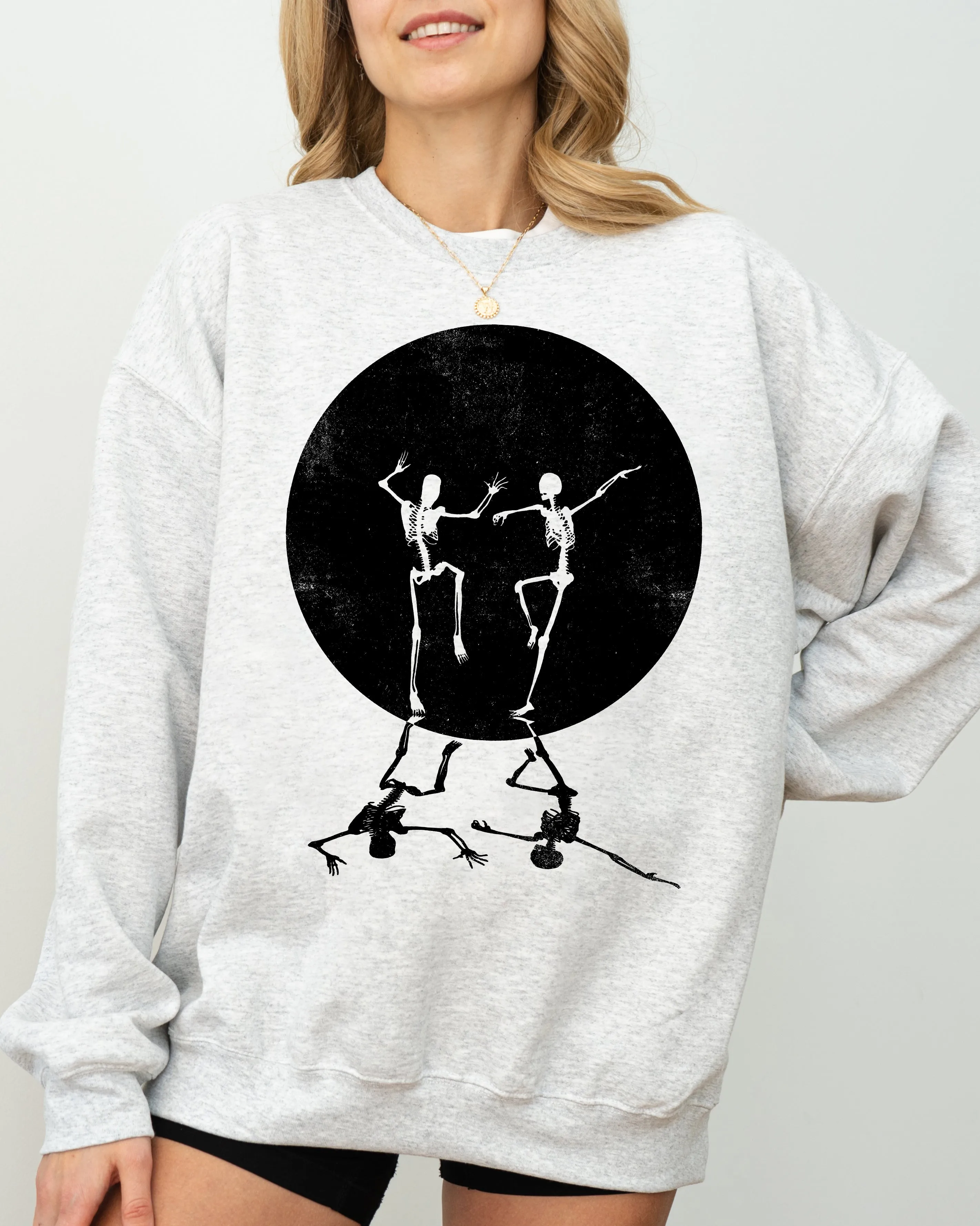 Dancing Skeletons, Moon, Ghost, Witch, Skull, Spooky, Aesthetic, Meme, Halloween, Costume Sweatshirt sold by Refinery Number One product image thumbnail 2