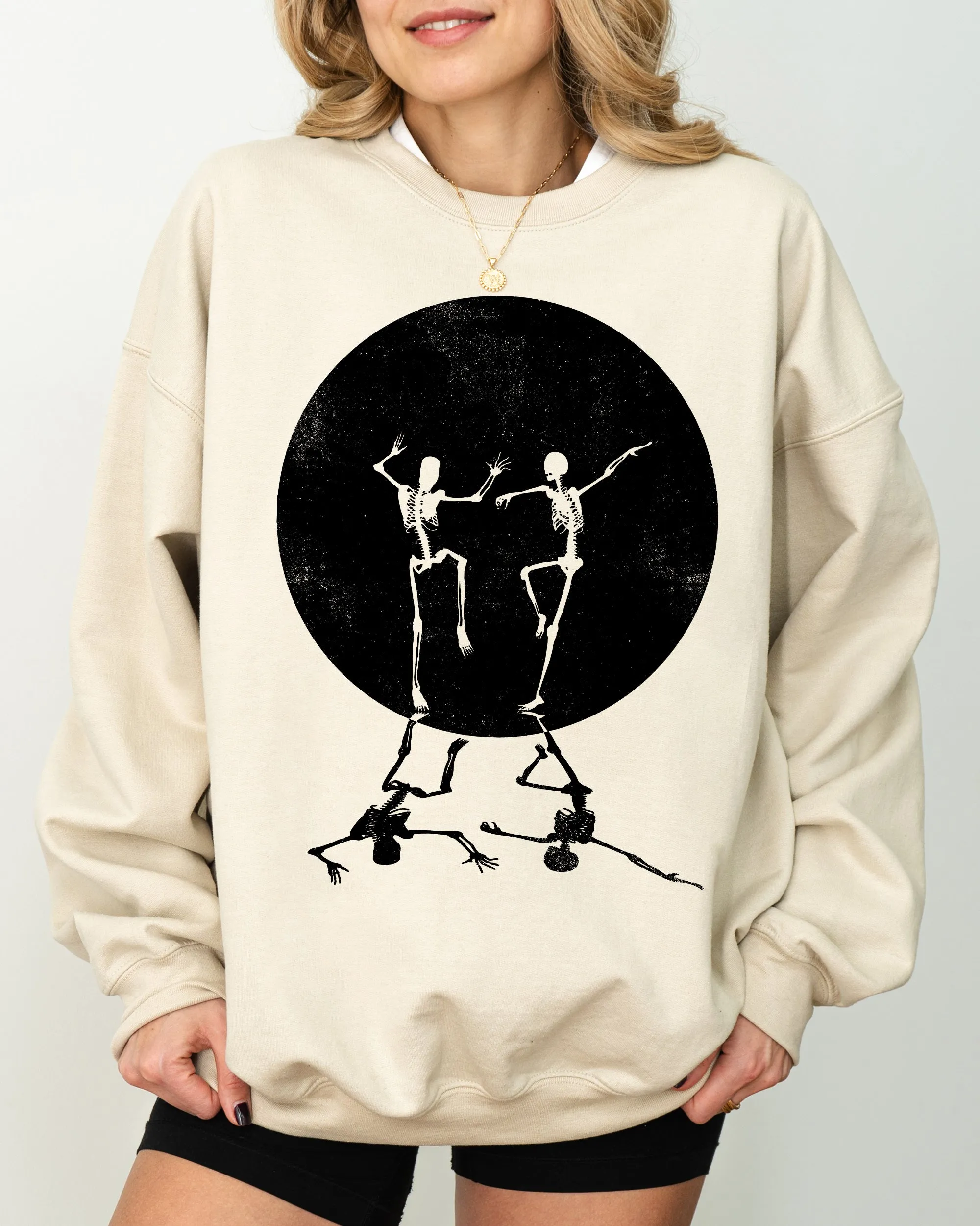 Dancing Skeletons, Moon, Ghost, Witch, Skull, Spooky, Aesthetic, Meme, Halloween, Costume Sweatshirt sold by Refinery Number One product image thumbnail 4