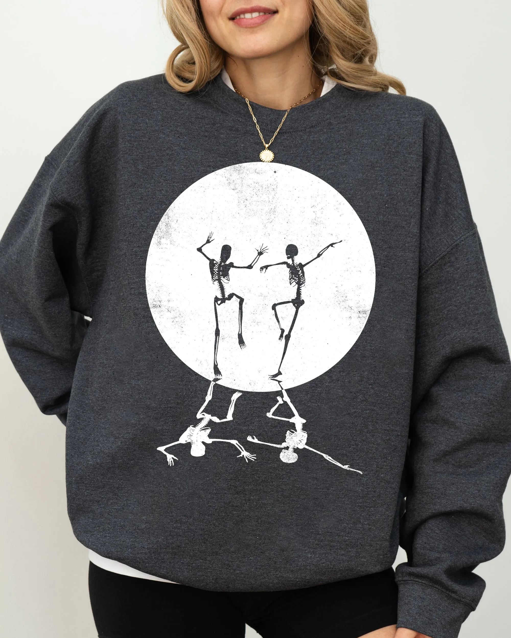 Dancing Skeletons, Moon, Ghost, Witch, Skull, Spooky, Aesthetic, Meme, Halloween, Costume Sweatshirt sold by Refinery Number One product image thumbnail 5