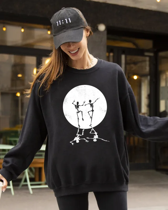 Dancing Skeletons, Moon, Ghost, Witch, Skull, Spooky, Aesthetic, Meme, Halloween, Costume Sweatshirt sold by Refinery Number One