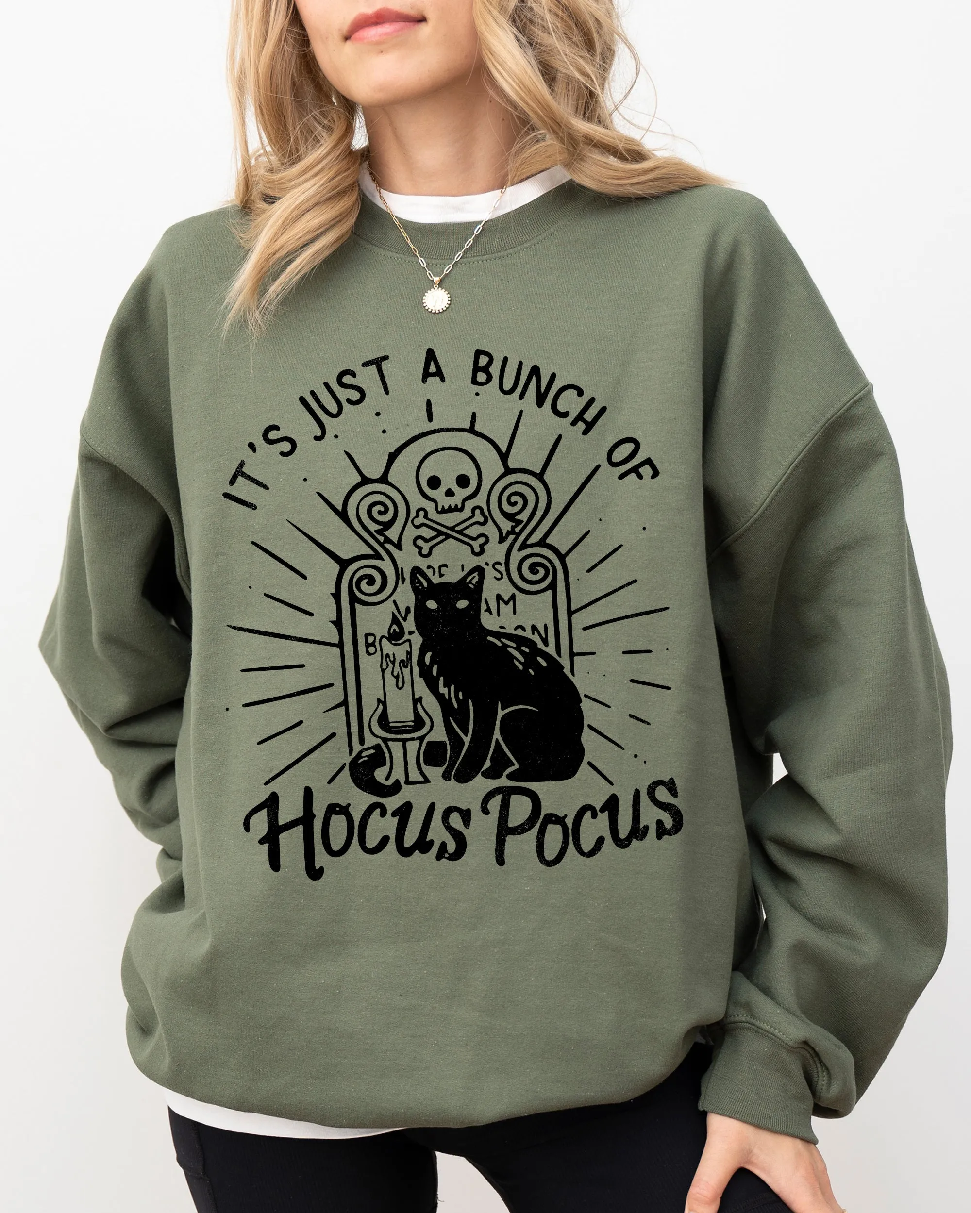 Hocus Pocus, Skeleton, Cat, Ghost, Witch, Skull, Spooky, Aesthetic, Meme, Halloween, Costume Sweatshirt sold by Refinery Number One product image thumbnail 4