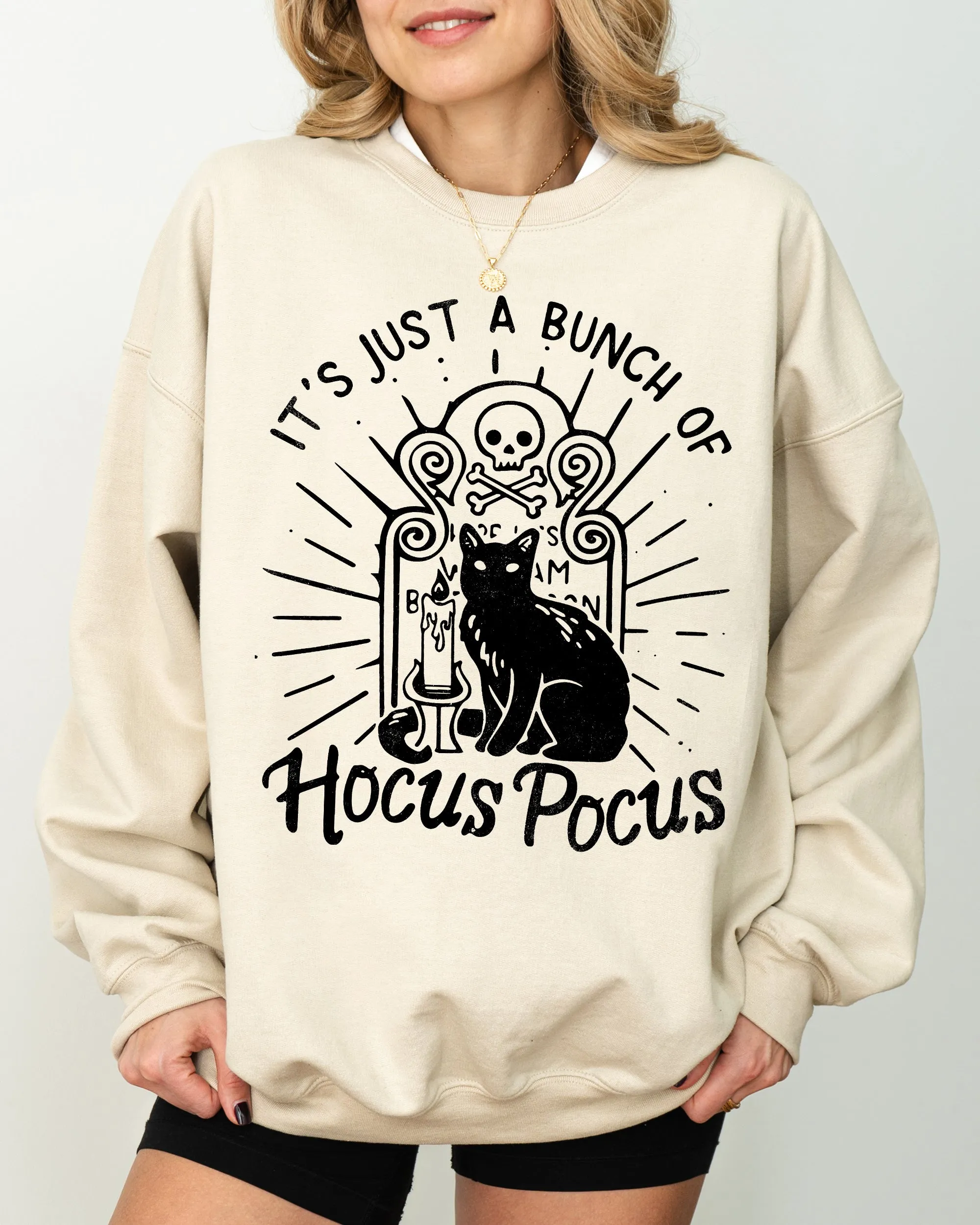 Hocus Pocus, Skeleton, Cat, Ghost, Witch, Skull, Spooky, Aesthetic, Meme, Halloween, Costume Sweatshirt sold by Refinery Number One product image thumbnail 2