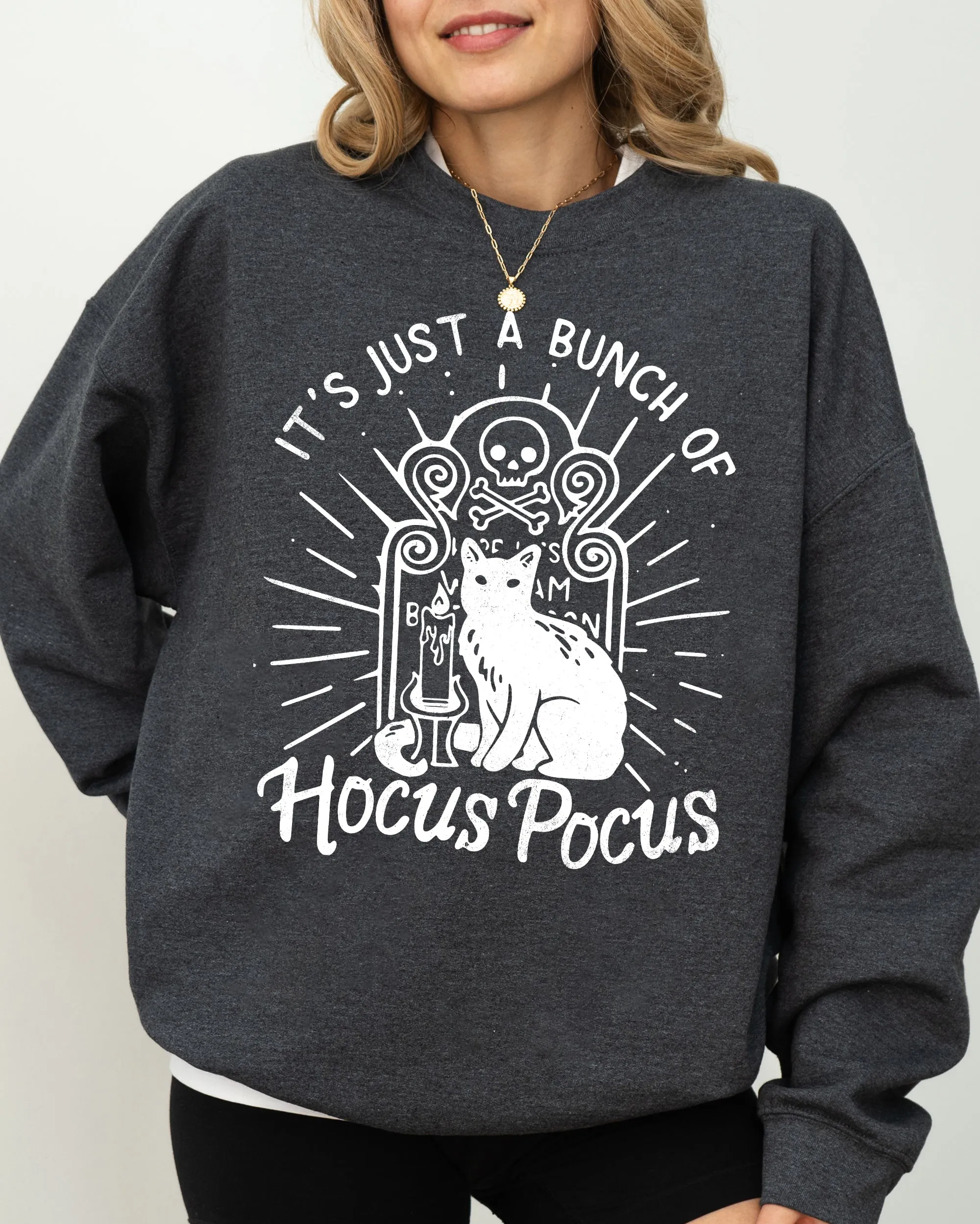 Hocus Pocus, Skeleton, Cat, Ghost, Witch, Skull, Spooky, Aesthetic, Meme, Halloween, Costume Sweatshirt sold by Refinery Number One