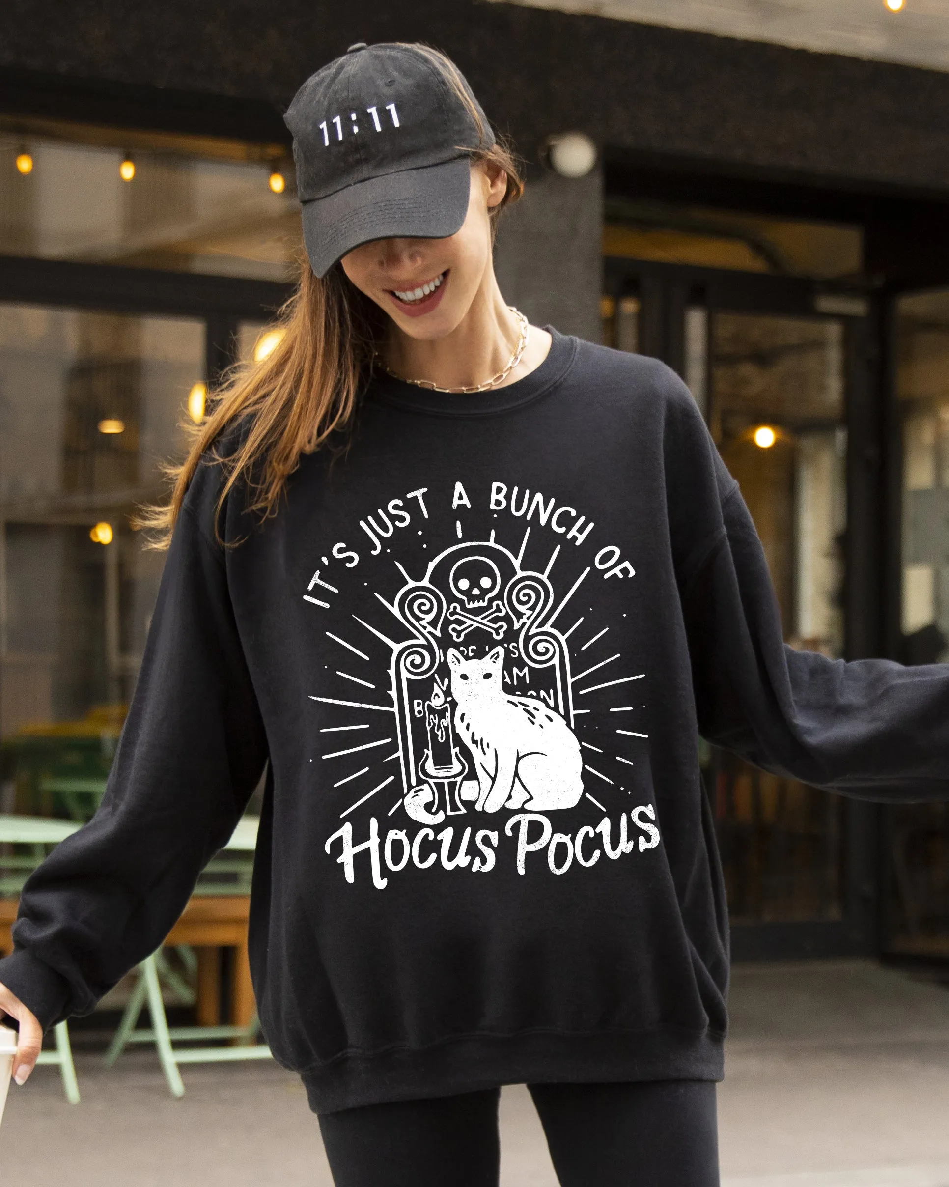 Hocus Pocus, Skeleton, Cat, Ghost, Witch, Skull, Spooky, Aesthetic, Meme, Halloween, Costume Sweatshirt sold by Refinery Number One product image thumbnail 5