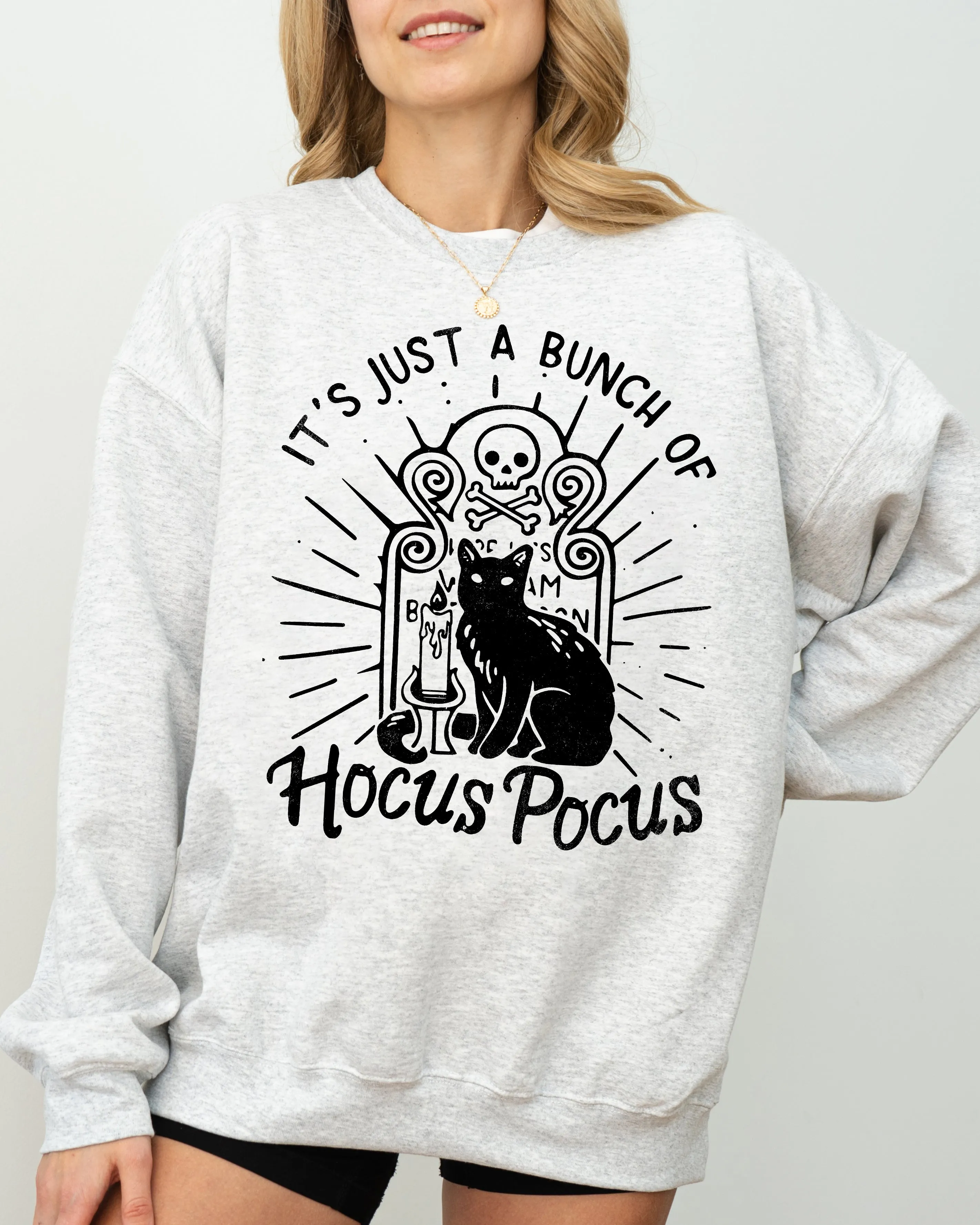 Hocus Pocus, Skeleton, Cat, Ghost, Witch, Skull, Spooky, Aesthetic, Meme, Halloween, Costume Sweatshirt sold by Refinery Number One product image thumbnail 3