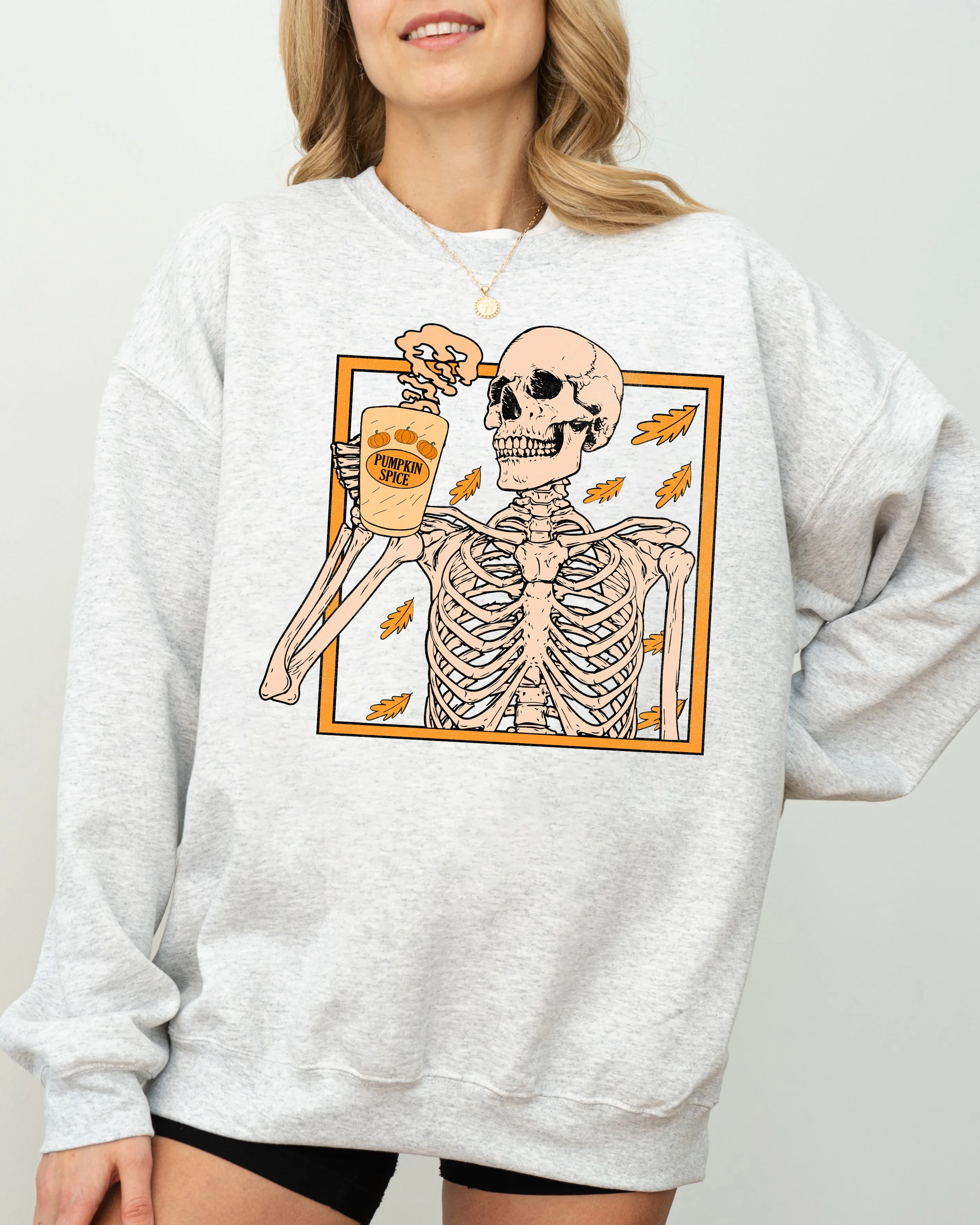 Pumpkin Spice, Coffee, Skeleton, Ghost, Witch, Skull, Spooky, Aesthetic, Meme, Halloween, Costume Sweatshirt sold by Refinery Number One product image thumbnail 4