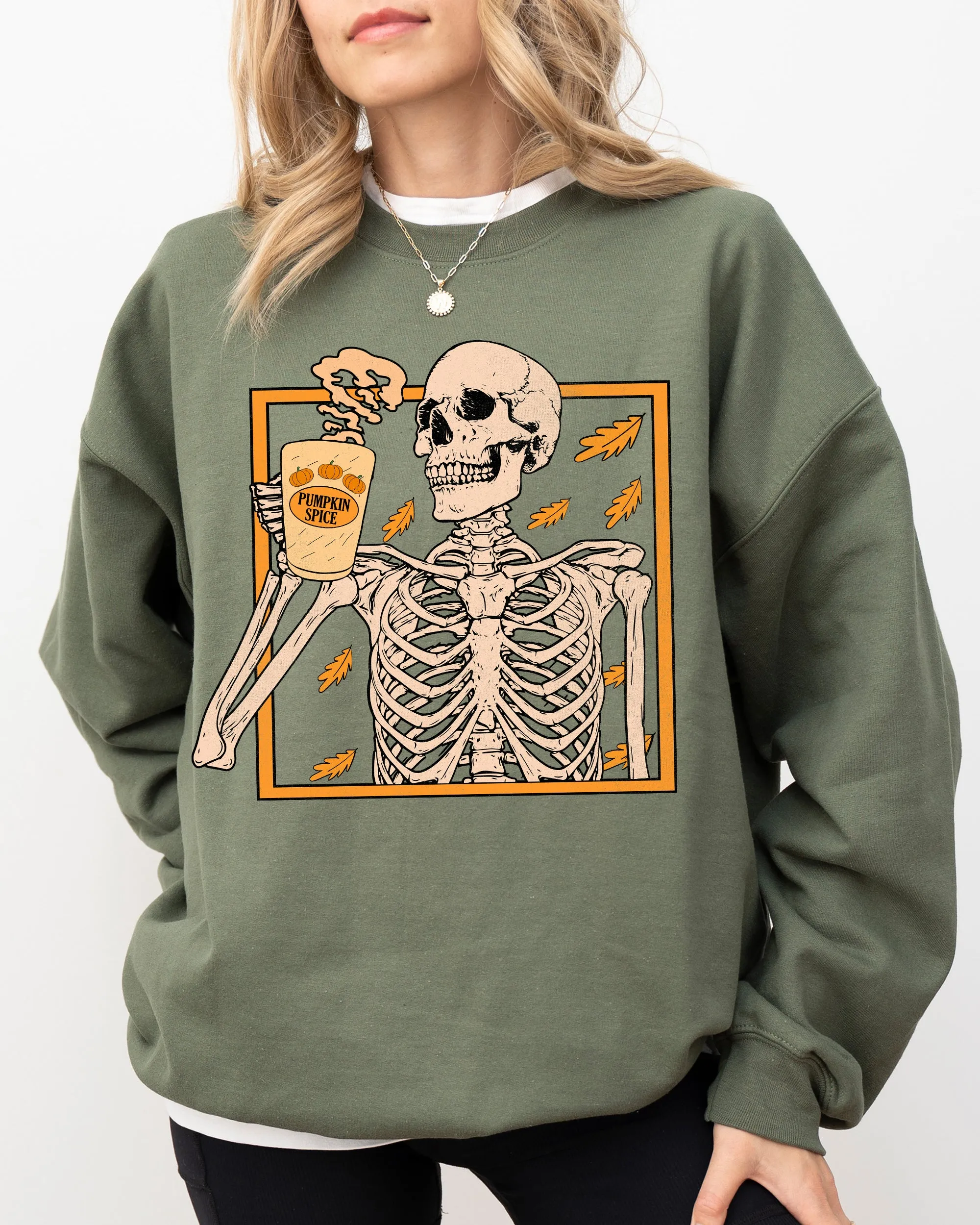 Pumpkin Spice, Coffee, Skeleton, Ghost, Witch, Skull, Spooky, Aesthetic, Meme, Halloween, Costume Sweatshirt sold by Refinery Number One product image thumbnail 2