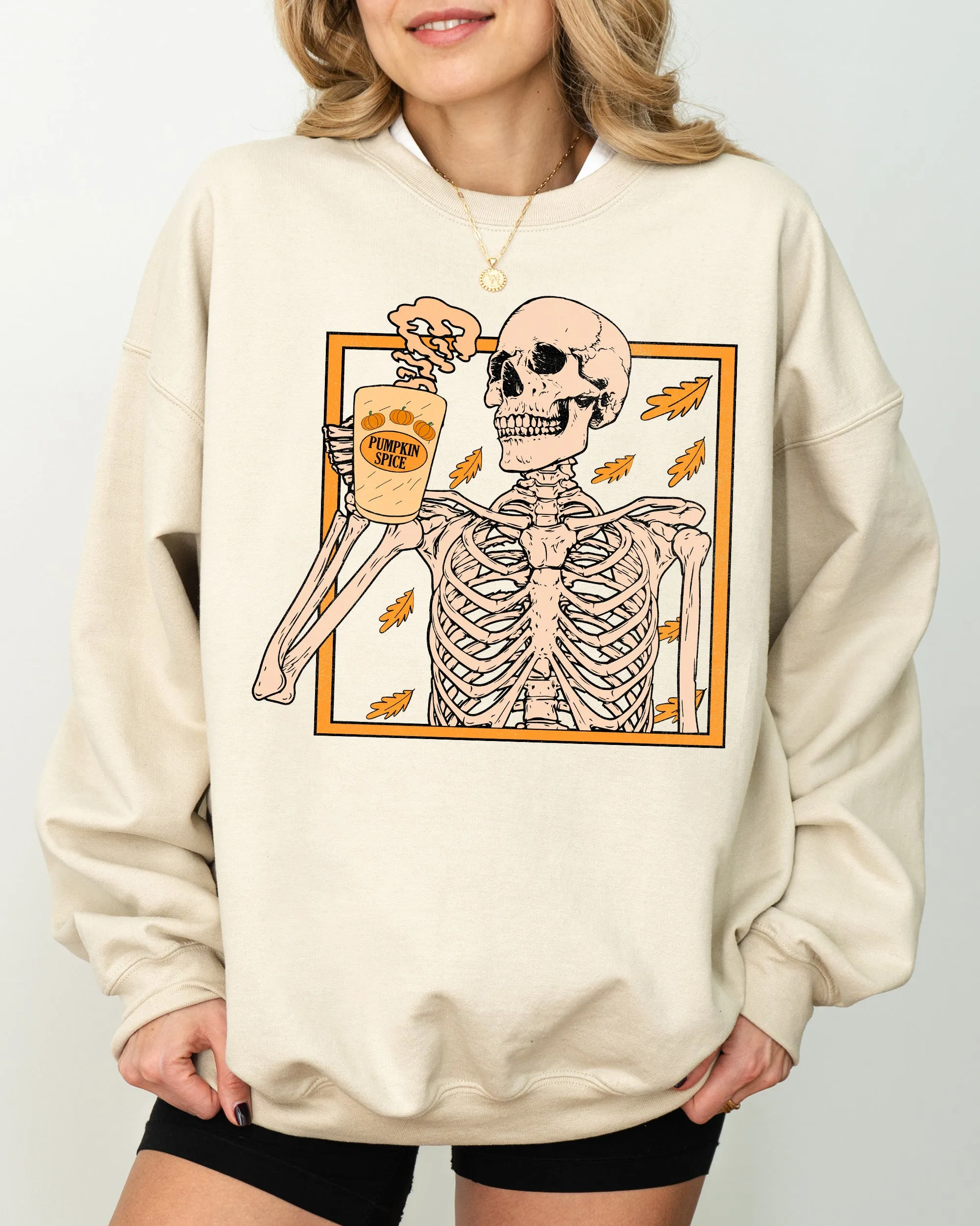 Pumpkin Spice, Coffee, Skeleton, Ghost, Witch, Skull, Spooky, Aesthetic, Meme, Halloween, Costume Sweatshirt sold by Refinery Number One