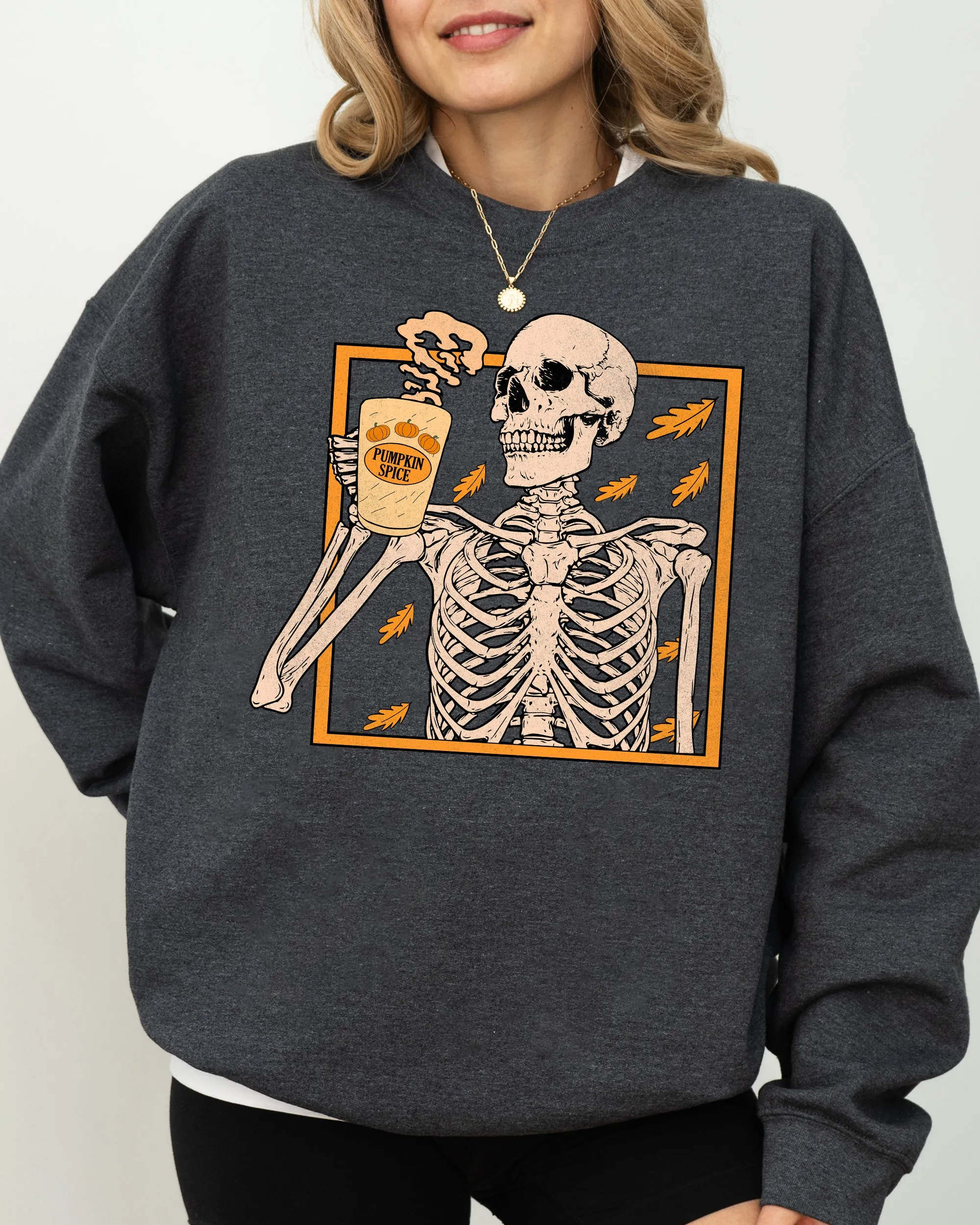 Pumpkin Spice, Coffee, Skeleton, Ghost, Witch, Skull, Spooky, Aesthetic, Meme, Halloween, Costume Sweatshirt sold by Refinery Number One product image thumbnail 3
