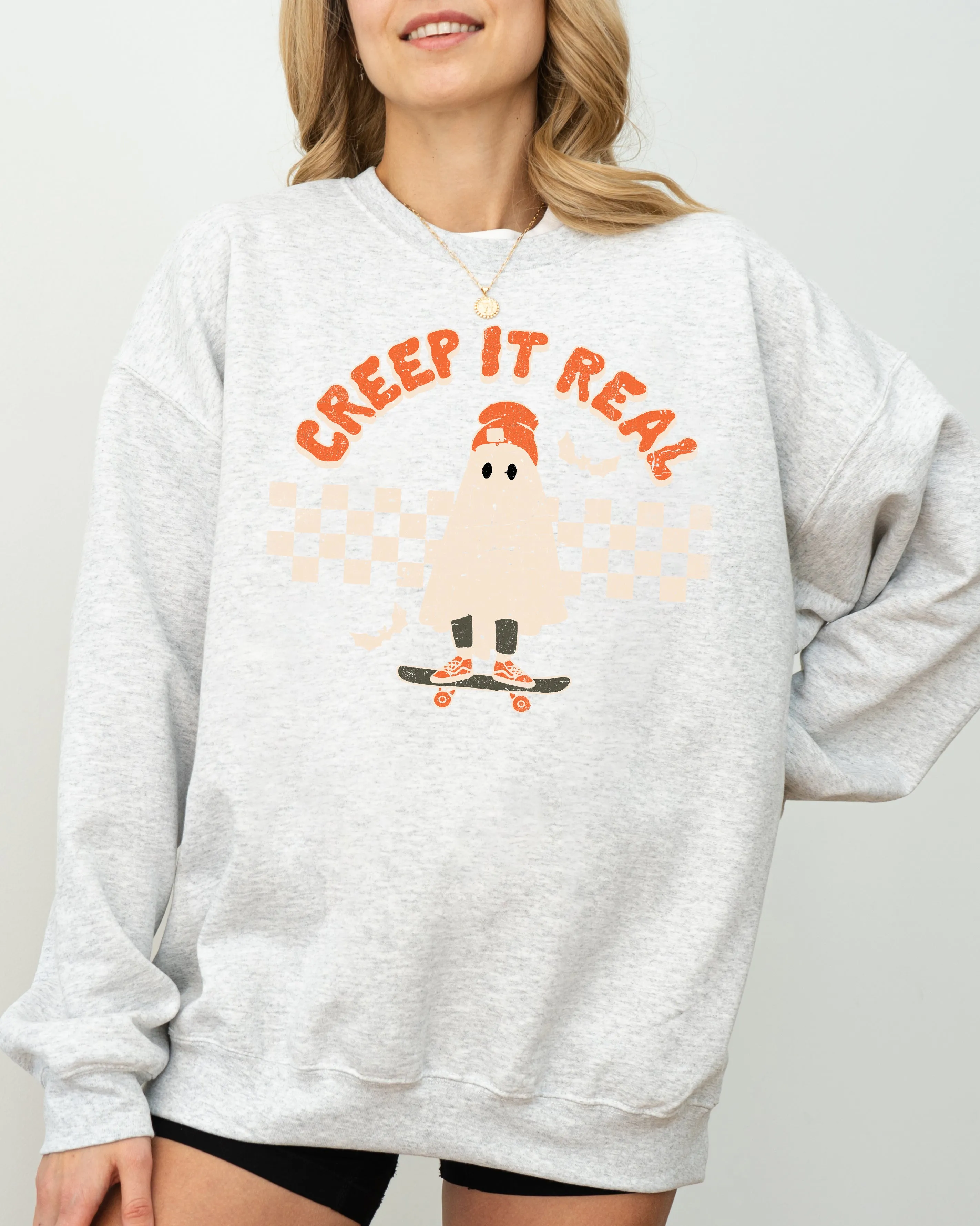 Creep It Real, Ghost, Retro, Spooky, Skeleton, Ghost, Witch, Skull, Aesthetic, Meme, Halloween, Costume Sweatshirt sold by Refinery Number One product image thumbnail 4