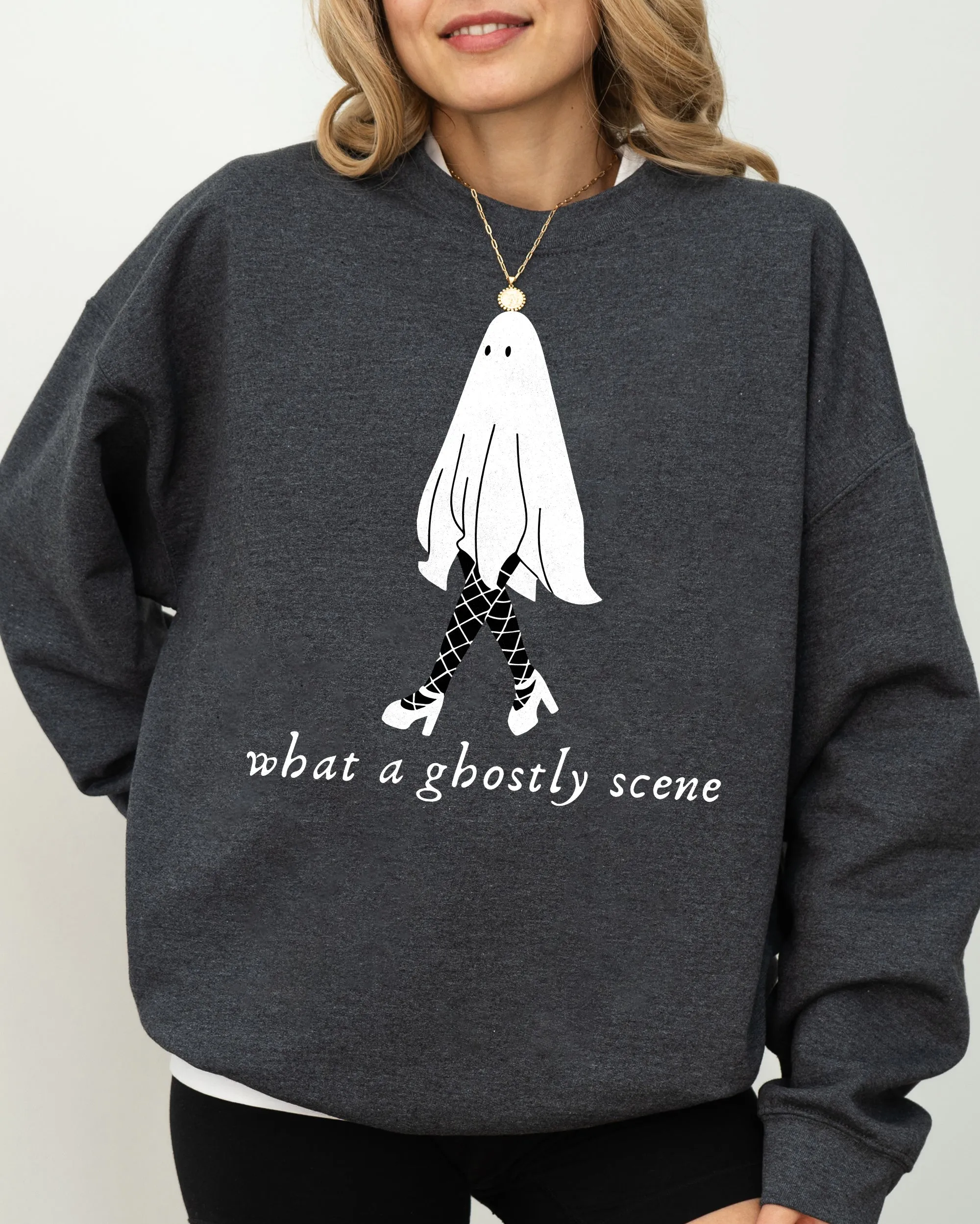 What A Ghostly Scene, Spooky, Skeleton, Ghost, Witch, Skull, Aesthetic, Meme, Halloween, Costume Sweatshirt sold by Refinery Number One product image thumbnail 4