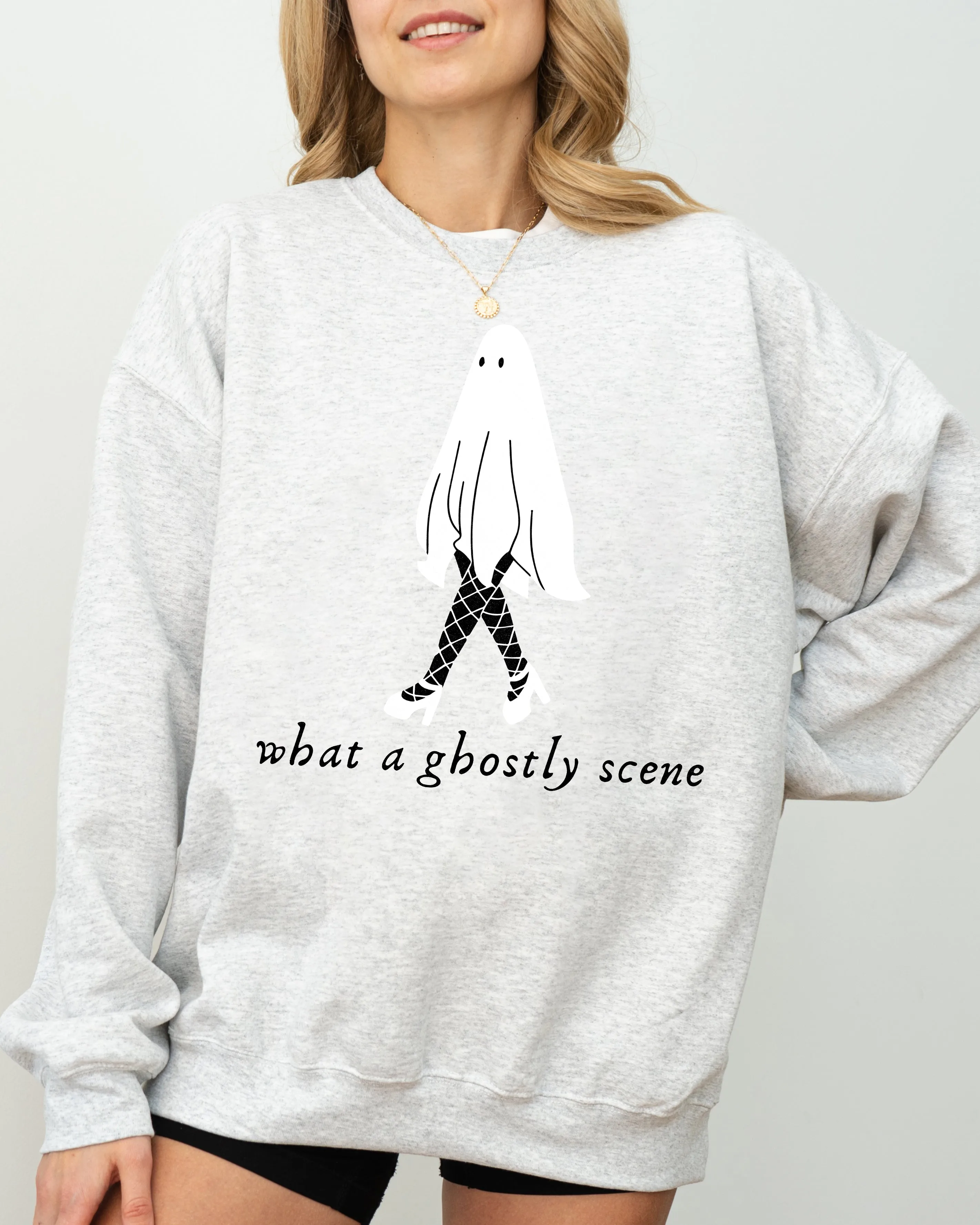 What A Ghostly Scene, Spooky, Skeleton, Ghost, Witch, Skull, Aesthetic, Meme, Halloween, Costume Sweatshirt sold by Refinery Number One product image thumbnail 3
