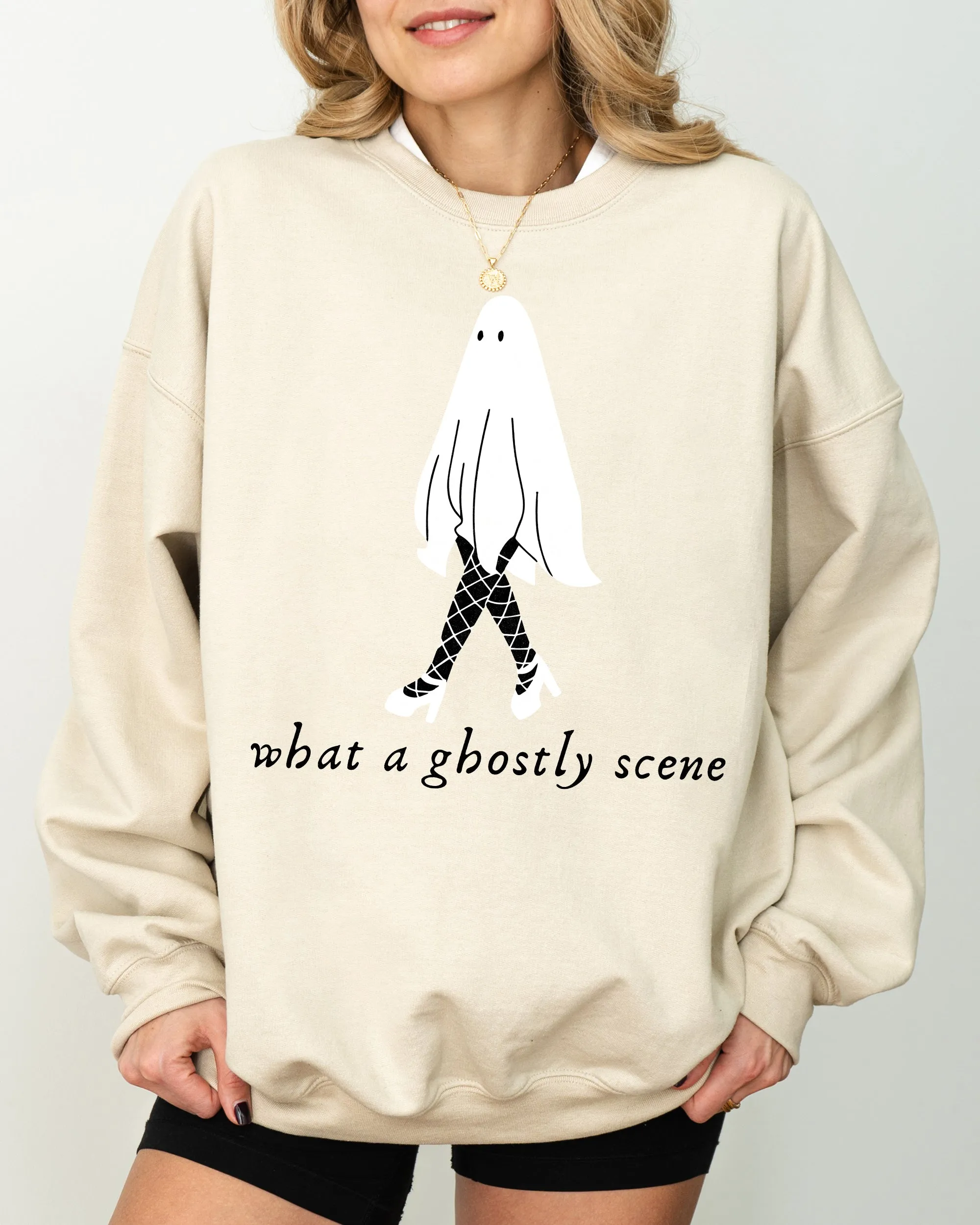 What A Ghostly Scene, Spooky, Skeleton, Ghost, Witch, Skull, Aesthetic, Meme, Halloween, Costume Sweatshirt sold by Refinery Number One product image thumbnail 5
