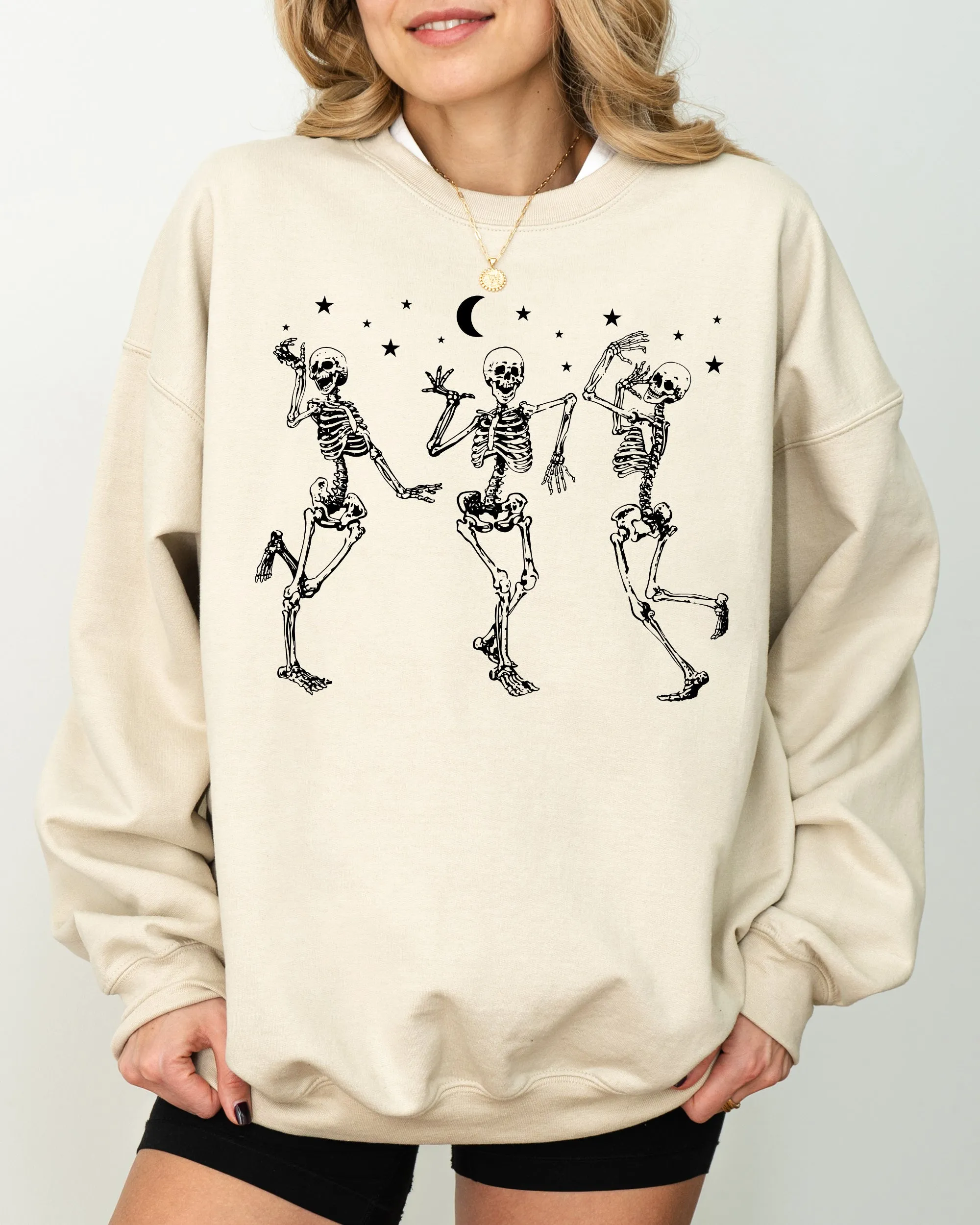 Dancing Skeletons, Stars, Spooky, Ghost, Witch, Skull, Aesthetic, Meme, Halloween, Costume Sweatshirt sold by Refinery Number One