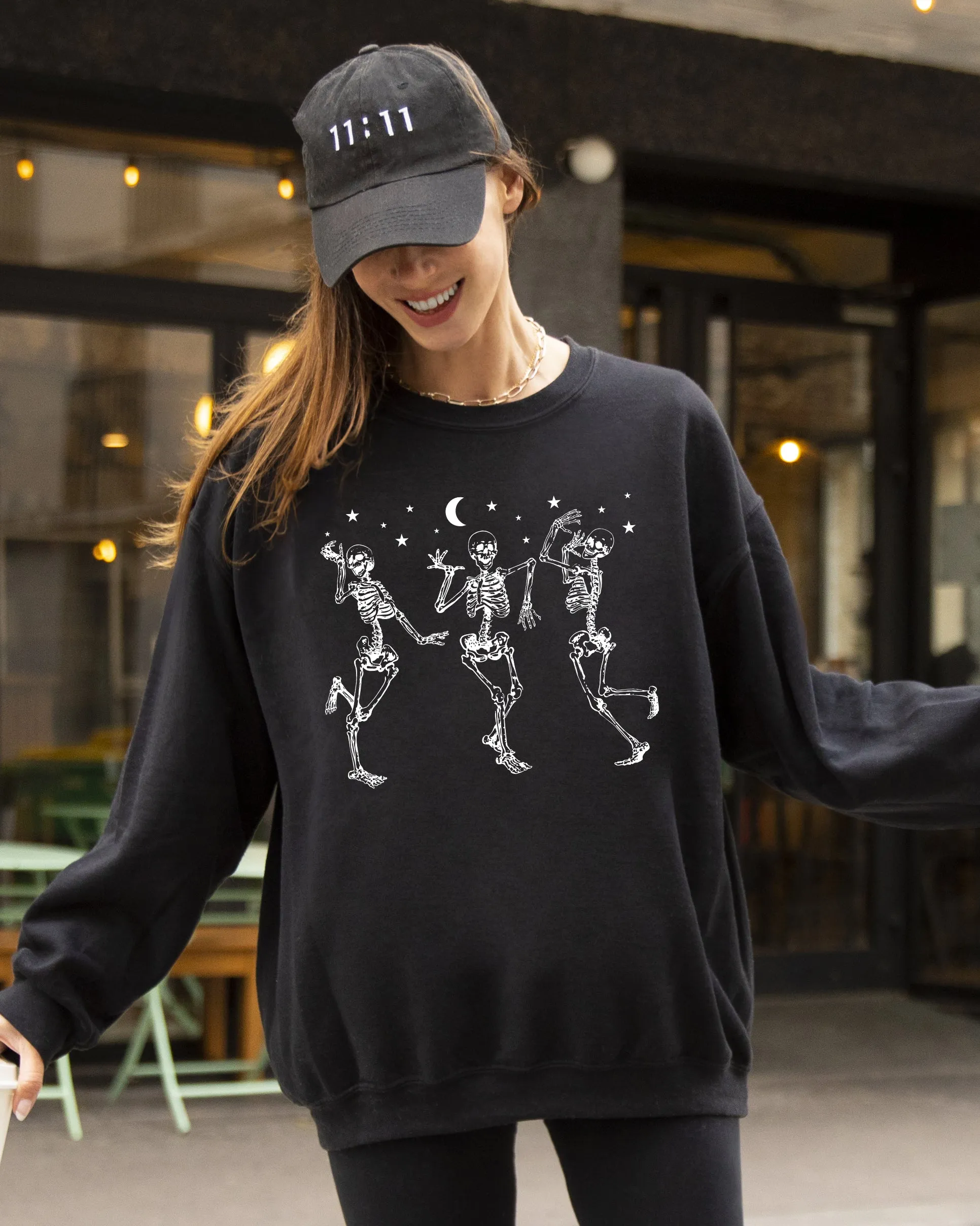 Dancing Skeletons, Stars, Spooky, Ghost, Witch, Skull, Aesthetic, Meme, Halloween, Costume Sweatshirt sold by Refinery Number One product image thumbnail 2