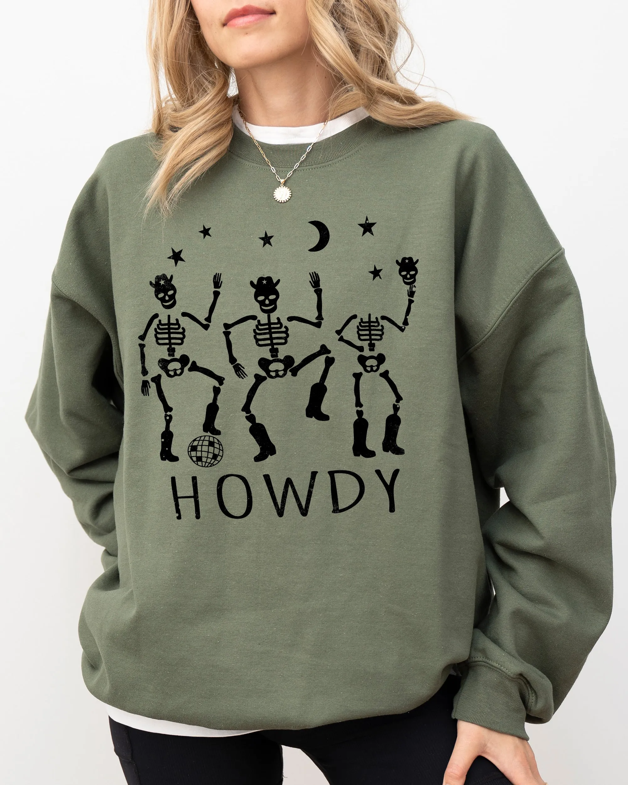 Dancing Skeletons, Howdy, Spooky, Ghost, Witch, Skull, Aesthetic, Meme, Halloween, Costume Sweatshirt sold by Refinery Number One product image thumbnail 5