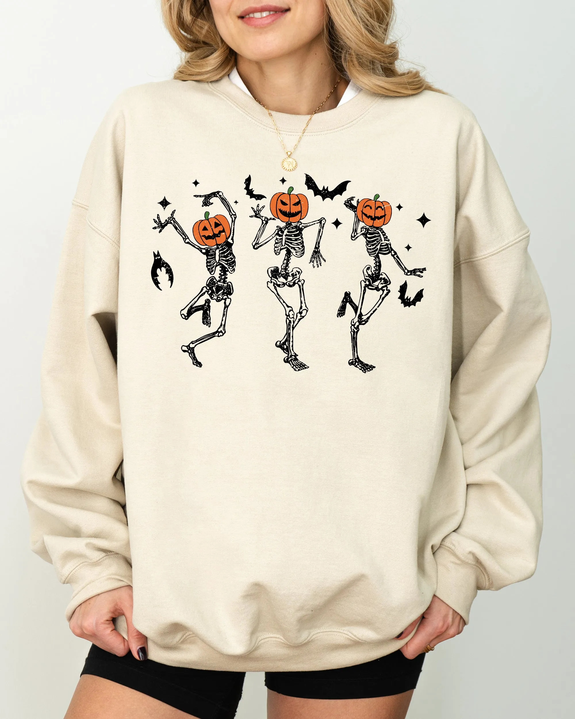 Pumpkin Head Dancing Skeletons, Spooky, Ghost, Witch, Skull, Aesthetic, Meme, Halloween, Costume Sweatshirt sold by Refinery Number One product image thumbnail 2