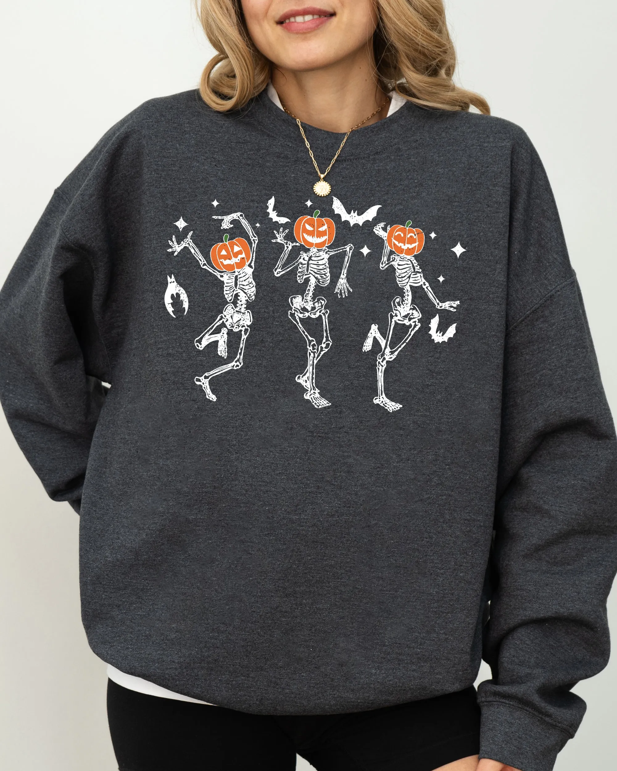 Pumpkin Head Dancing Skeletons, Spooky, Ghost, Witch, Skull, Aesthetic, Meme, Halloween, Costume Sweatshirt sold by Refinery Number One product image thumbnail 4
