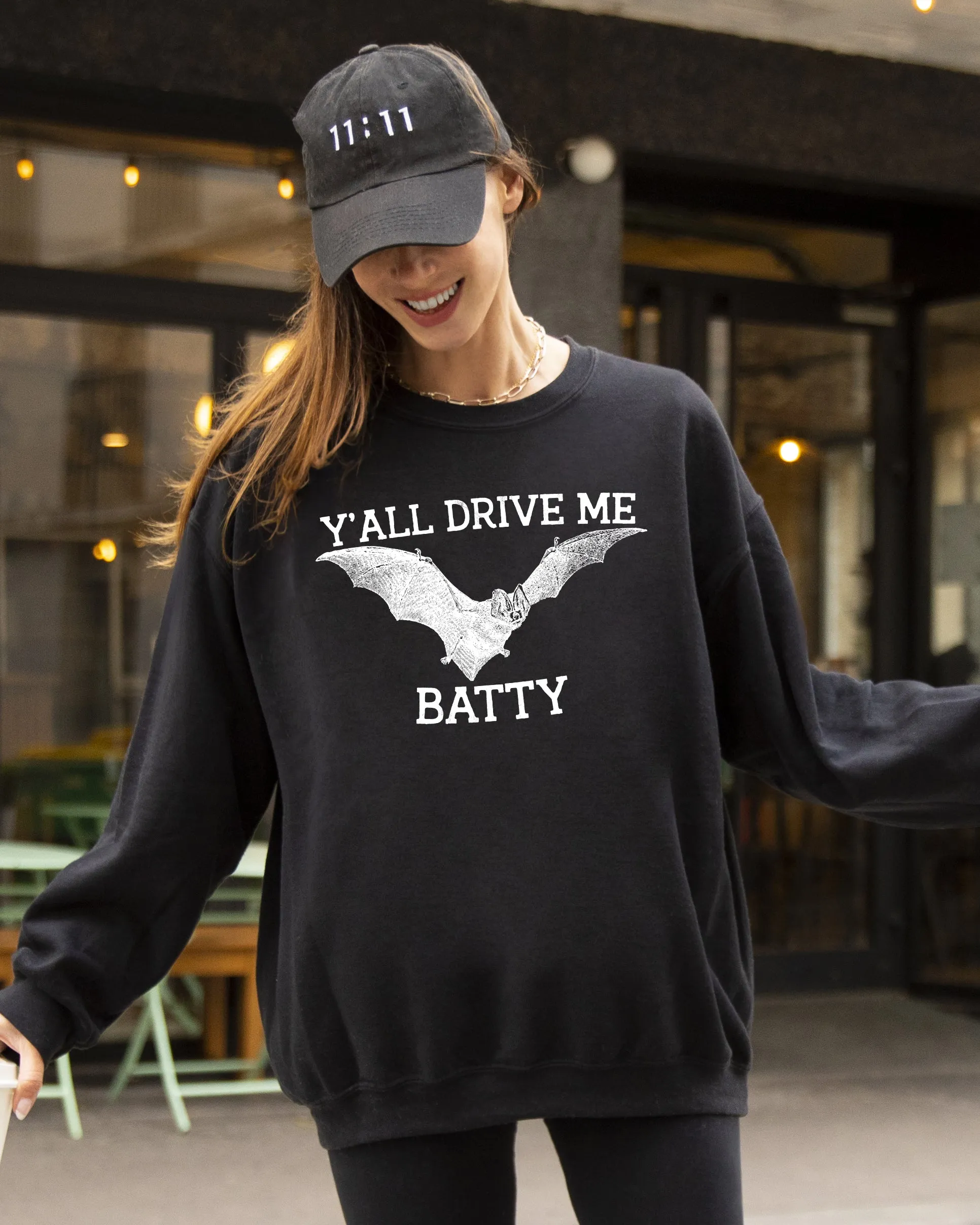Y'All Drive Me Batty, Spooky, Bat, Ghost, Witch, Skull, Aesthetic, Meme, Halloween, Costume Sweatshirt sold by Refinery Number One product image thumbnail 2