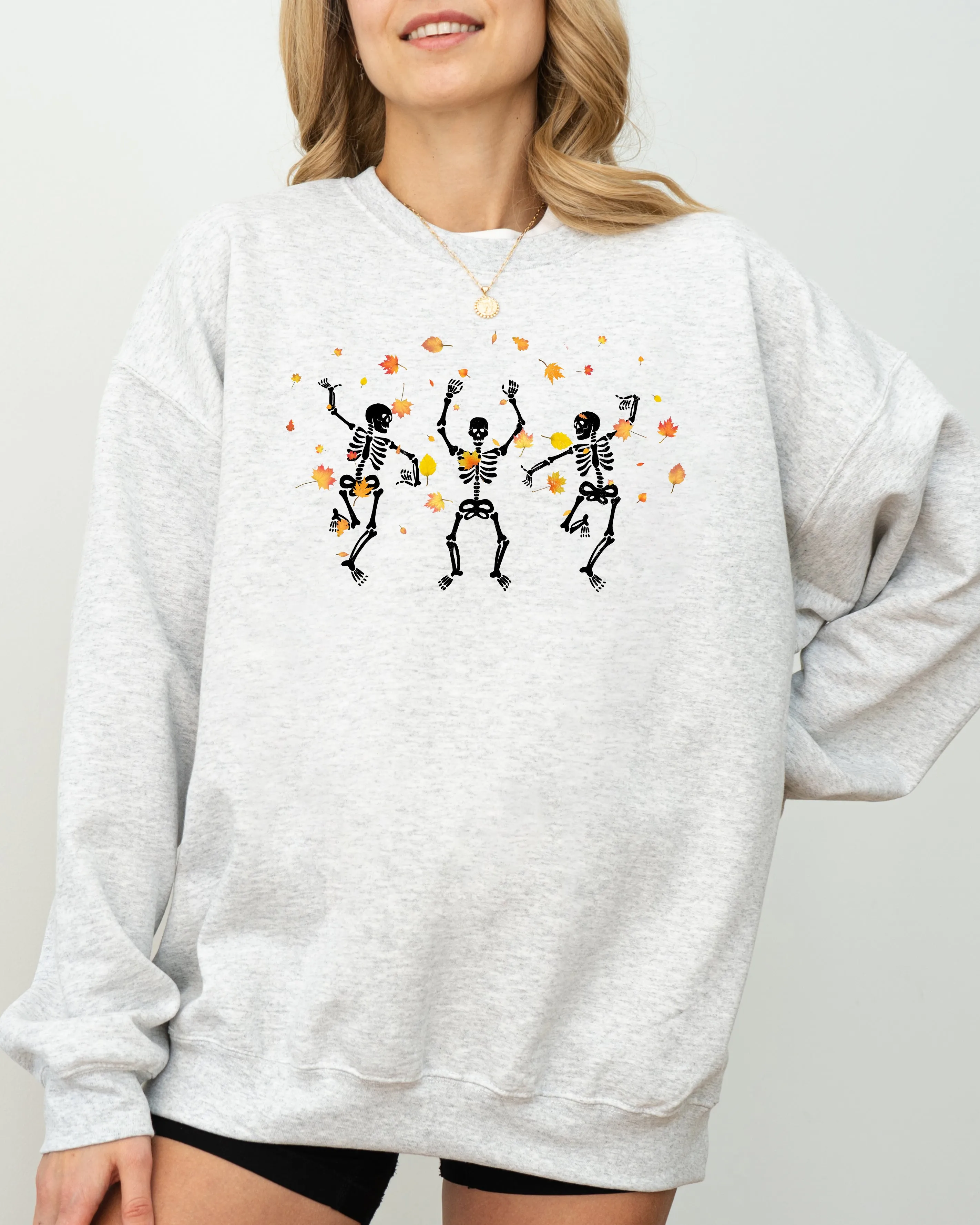 Fall Leaves Dancing, Skeletons, Ghost, Witch, Skull, Aesthetic, Meme, Halloween, Costume Sweatshirt sold by Refinery Number One product image thumbnail 3