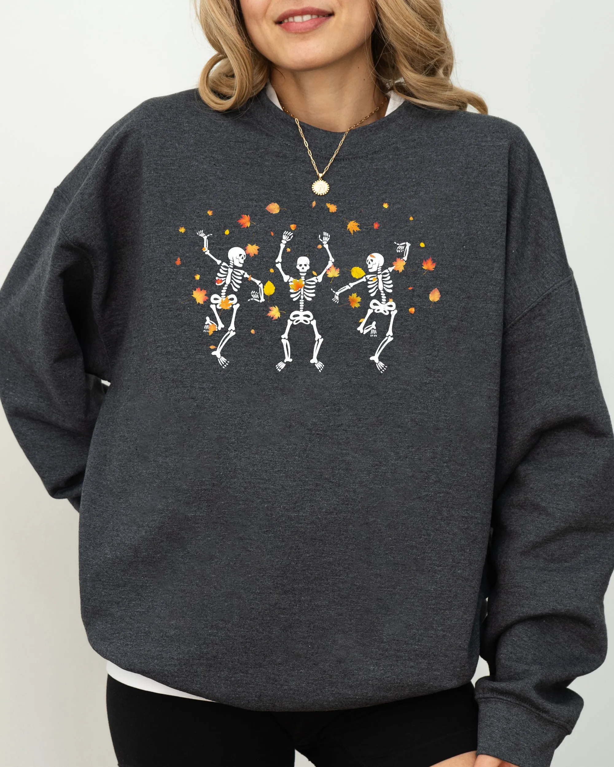Fall Leaves Dancing, Skeletons, Ghost, Witch, Skull, Aesthetic, Meme, Halloween, Costume Sweatshirt sold by Refinery Number One product image thumbnail 5