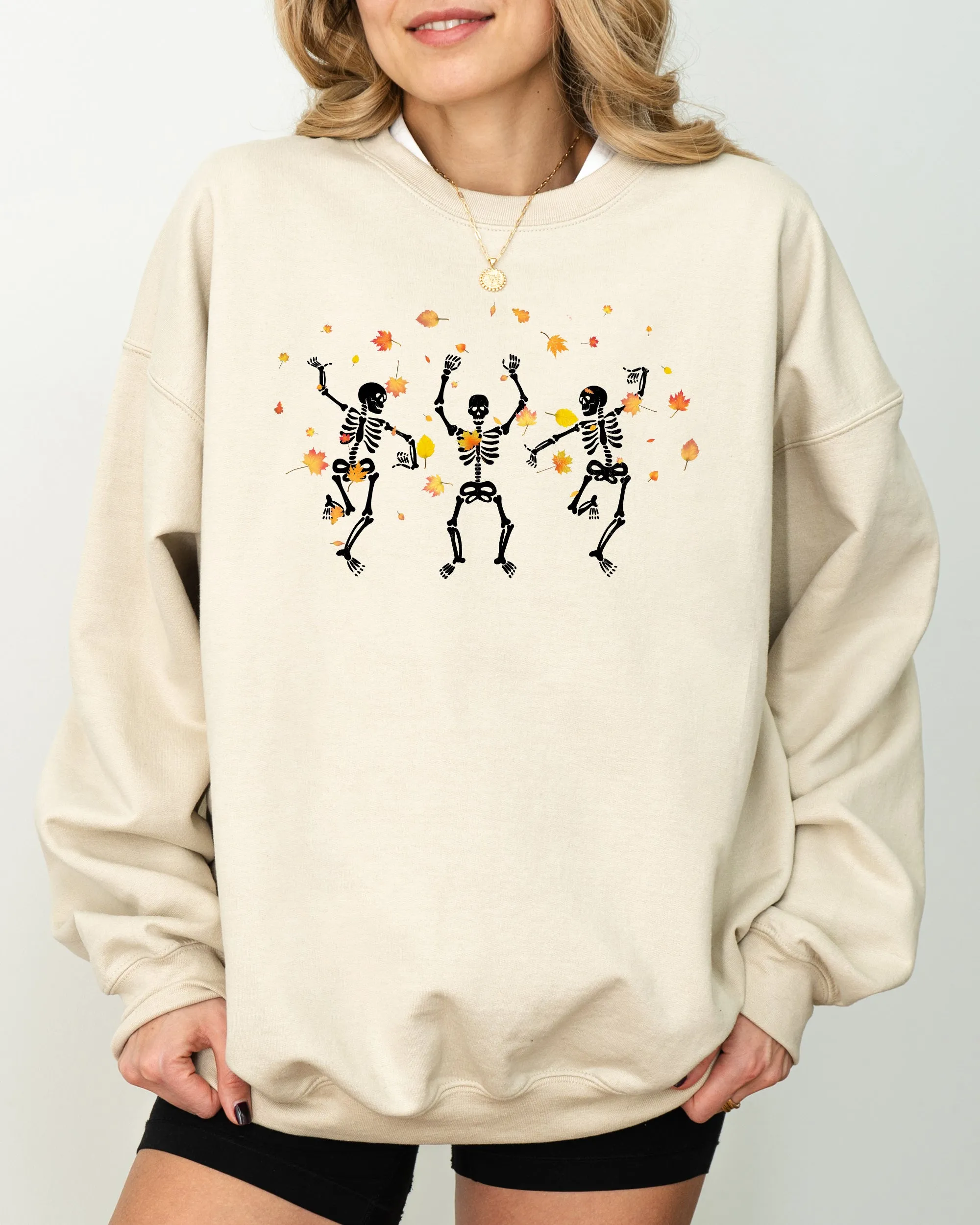 Fall Leaves Dancing, Skeletons, Ghost, Witch, Skull, Aesthetic, Meme, Halloween, Costume Sweatshirt sold by Refinery Number One product image thumbnail 4