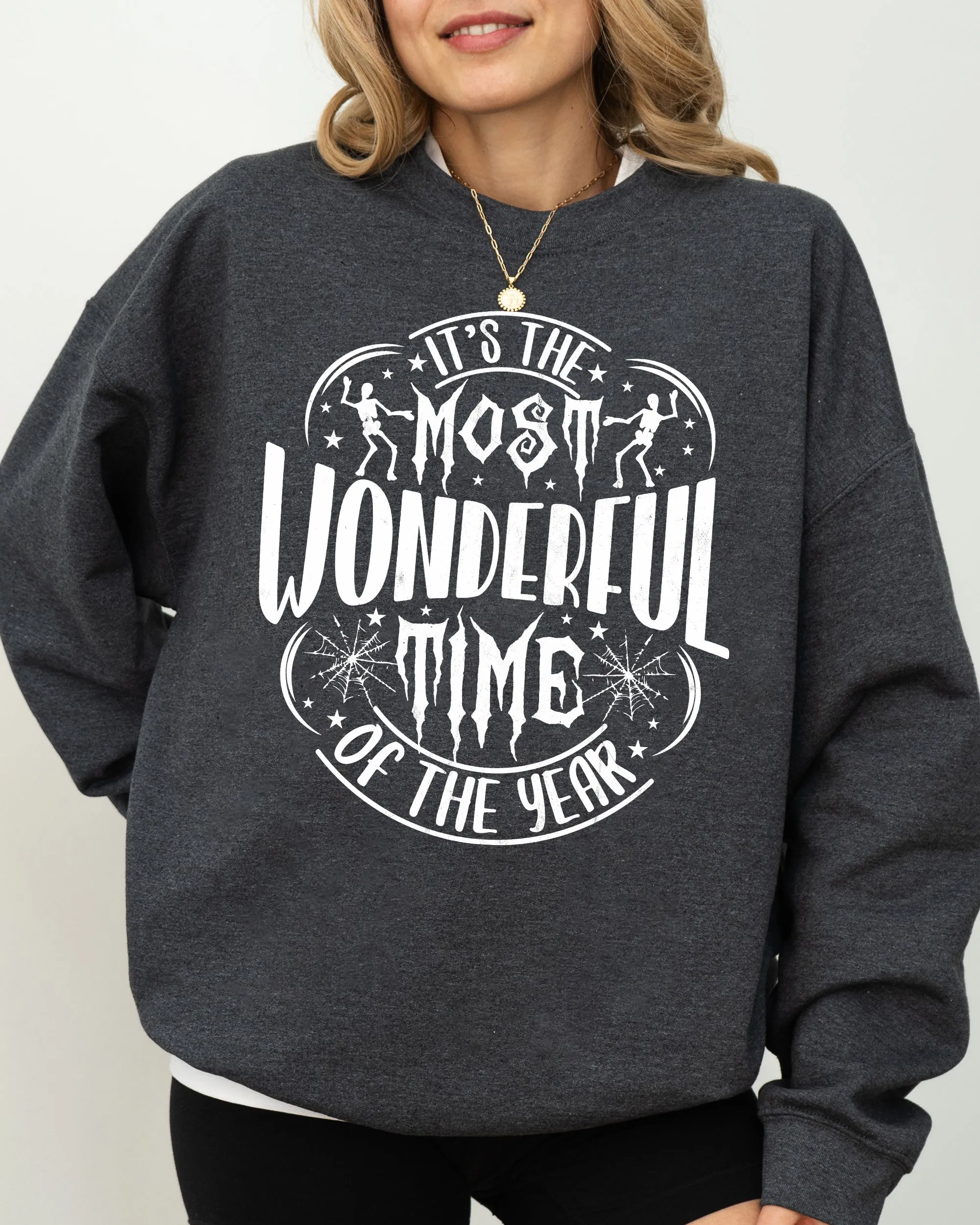 It's The Most Wonderful Time Of The Year, Skeleton, Spider Web, Witch, Skull, Spooky, Aesthetic, Meme, Halloween, Costume Sweatshirt sold by Refinery Number One product image thumbnail 5